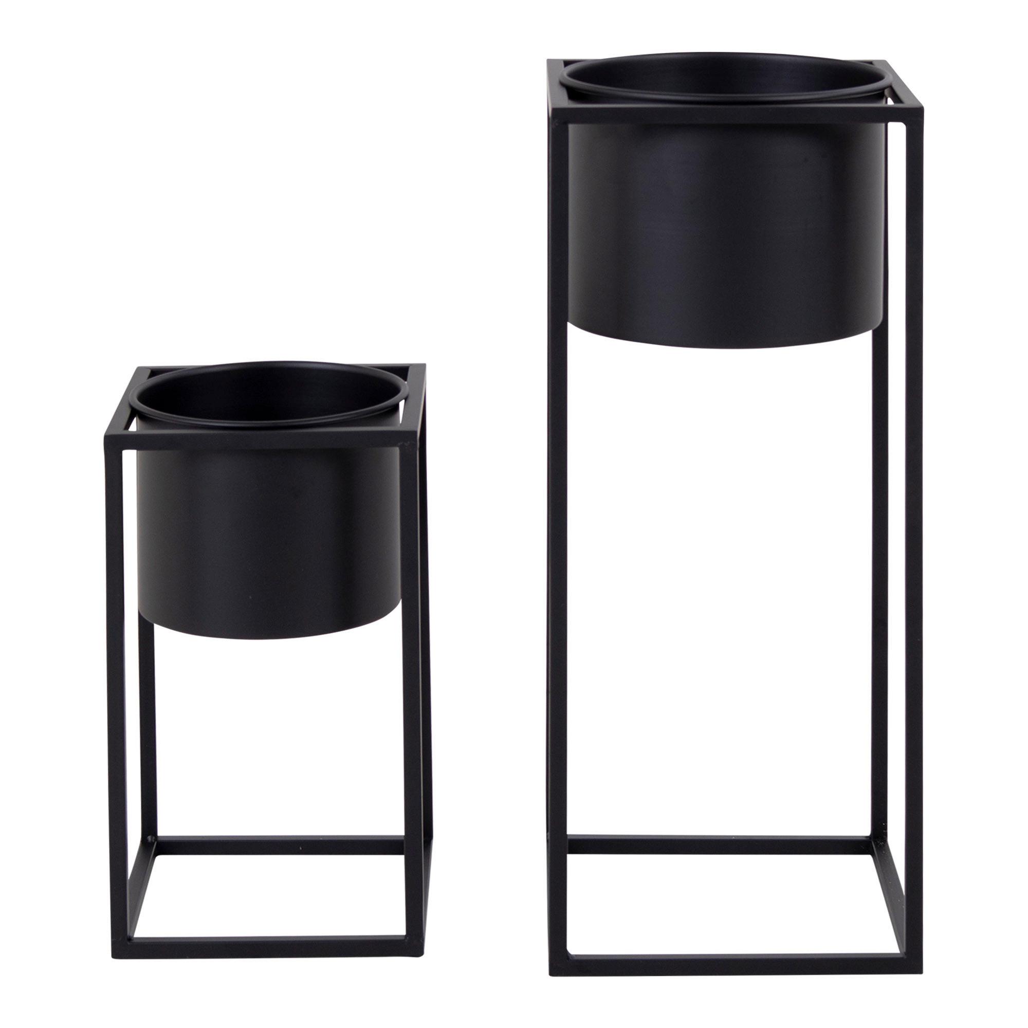 Übertopf-Set Marla Flowerpots Schwarz, 2-teilig - Schwarz, Design, Metall
