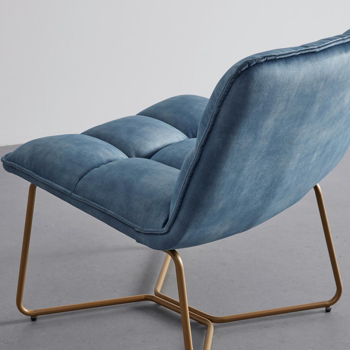 Sessel Rina Blau Samt Gepolstert - Blau/Goldfarben, MODERN, Holz/Textil (67/76,5/69,5cm) - Bessagi Home