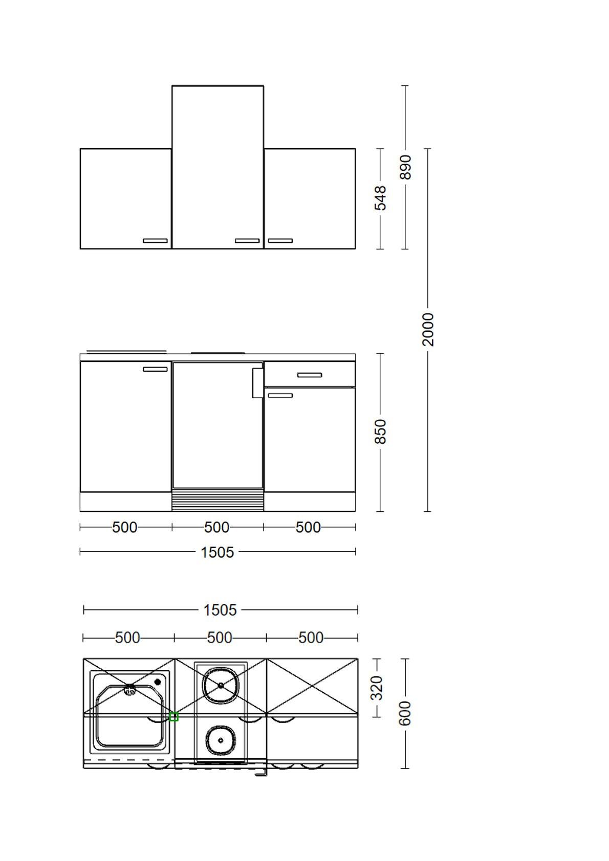Majhna Kuhinja Z Aparati Nano, Barva Bukve - barve nerjavečega jekla/barve bukve, Moderno, umetna masa/steklo (150cm) - FlexWell