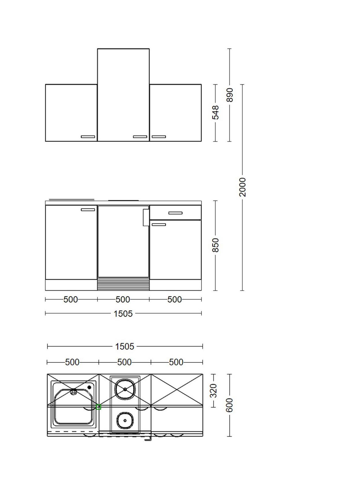 Majhna Kuhinja Z Aparati Nano, Barva Bukve - barve nerjavečega jekla/barve bukve, Moderno, umetna masa/steklo (150cm) - FlexWell