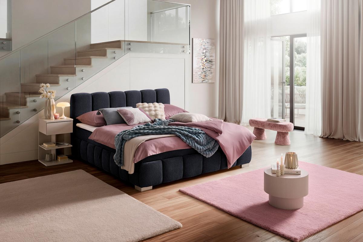 Boxbett Elaris Schwarz ca. 140x200cm - Chromfarben/Schwarz, KONVENTIONELL, Kunststoff/Textil (140/200cm) - Mömax