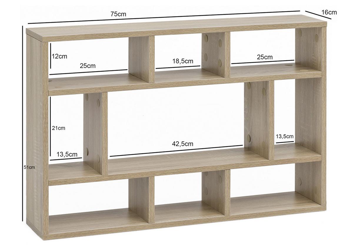 Wandregal ca. 75x57x16 cm Eichefarben - Eichefarben, KONVENTIONELL, Holzwerkstoff (75/51/16cm) - MID.YOU