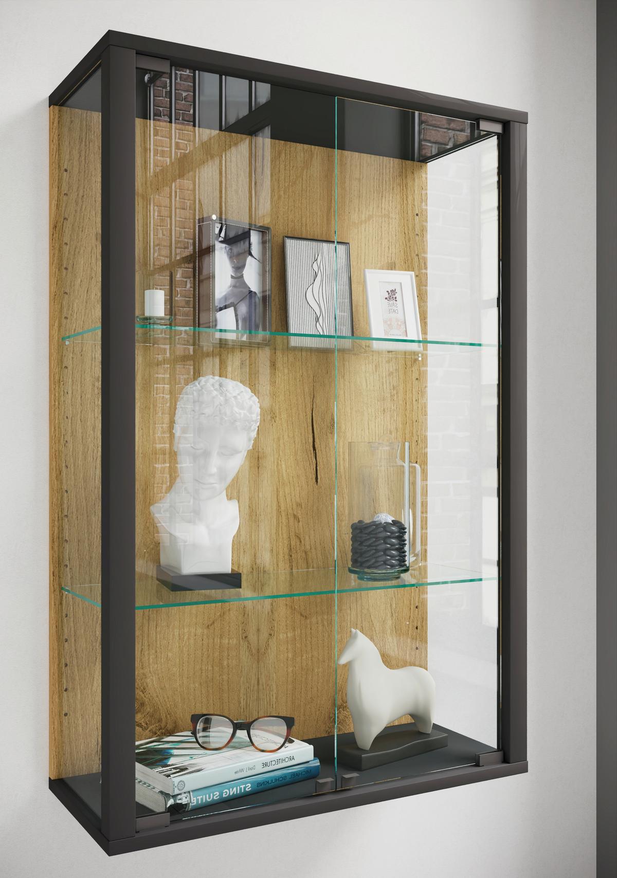 Hängevitrine Udina Honigeiche/Schwarz - Honigeiche/Klar, Design, Glas/Holzwerkstoff (59/80/25cm) - Livetastic