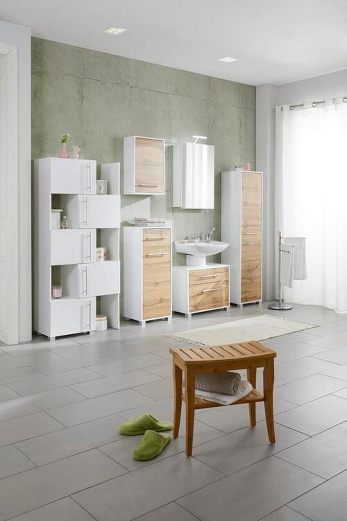 Unterschrank Weiß/Eichefarben - Chromfarben/Weiss, Modern, Holzwerkstoff/Metall (40/100/33cm) - Mömax