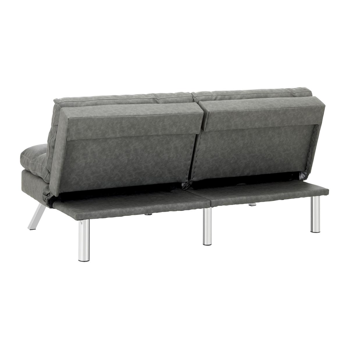 Schlafsofa Lia Hellgrau Lederlook - Chromfarben/Hellgrau, MODERN, Holz/Textil (171/112/53cm) - Bessagi Home