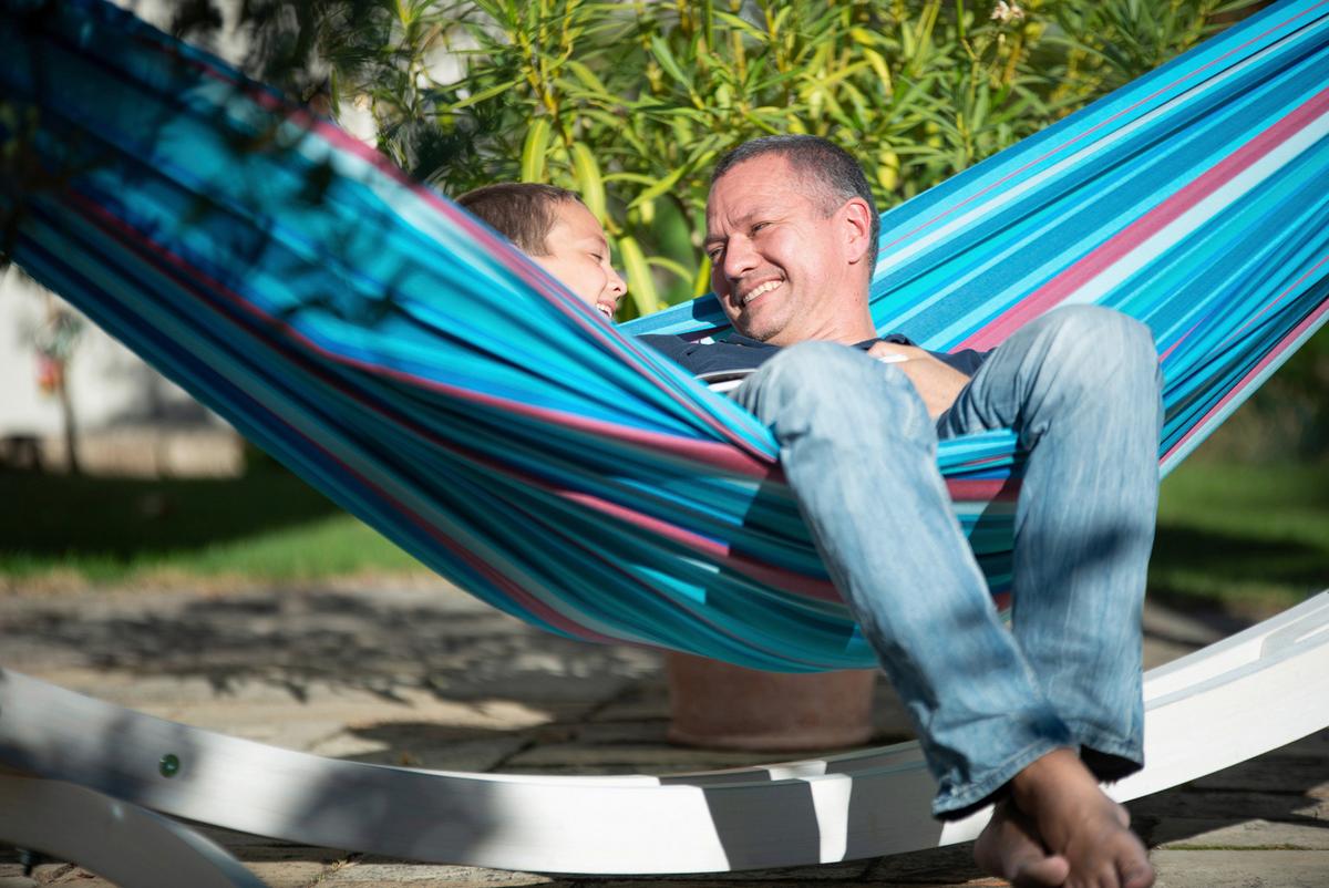 Hängematte Classic Double Hammock Blau/Rot - Blau/Kirschrot, KONVENTIONELL, Textil (160/350cm) - La Siesta