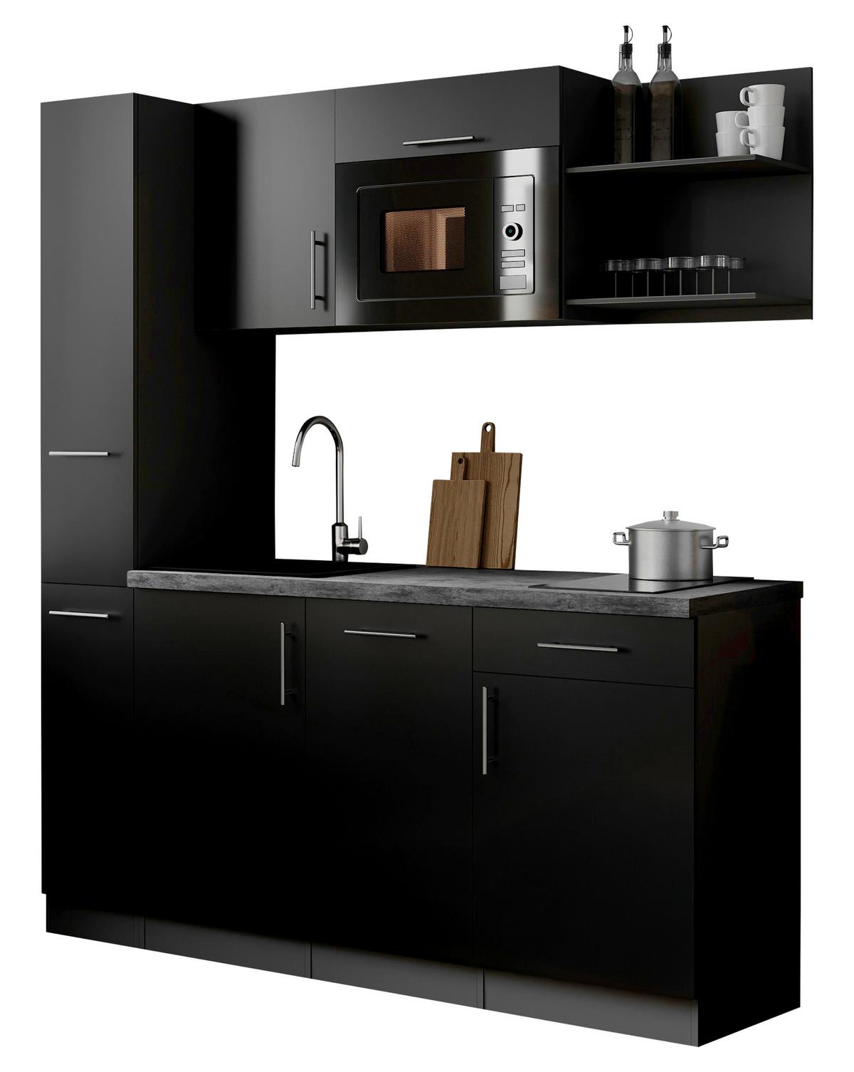 Küchenblock Oliver m. Geräten Schwarz - Schwarz/Grau, Trend, Holzwerkstoff/Metall (175cm) - Respekta
