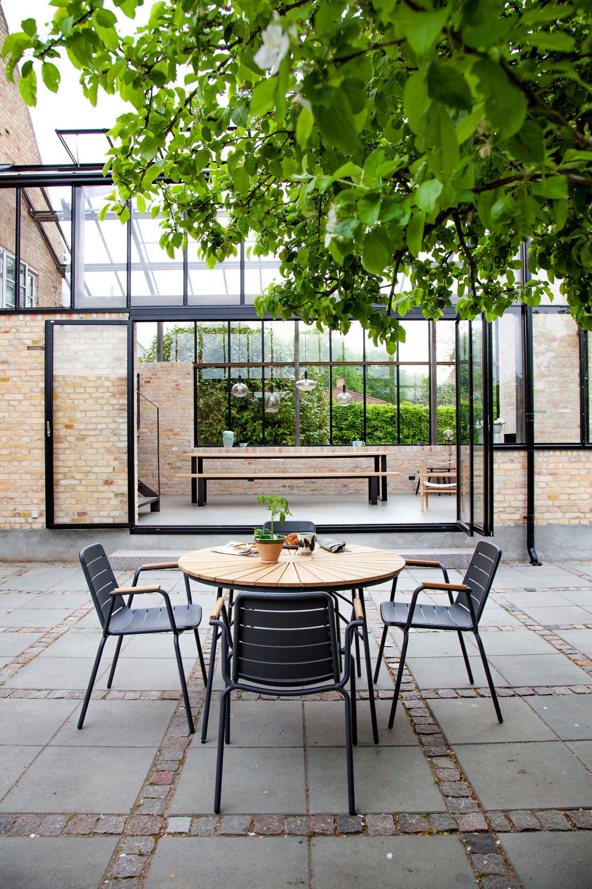 Gartentischgruppe Parc Anthrazit/Teak 5-tlg. - Anthrazit/Teakfarben, Natur, Holz/Metall (160/160/78cm) - Gardenson