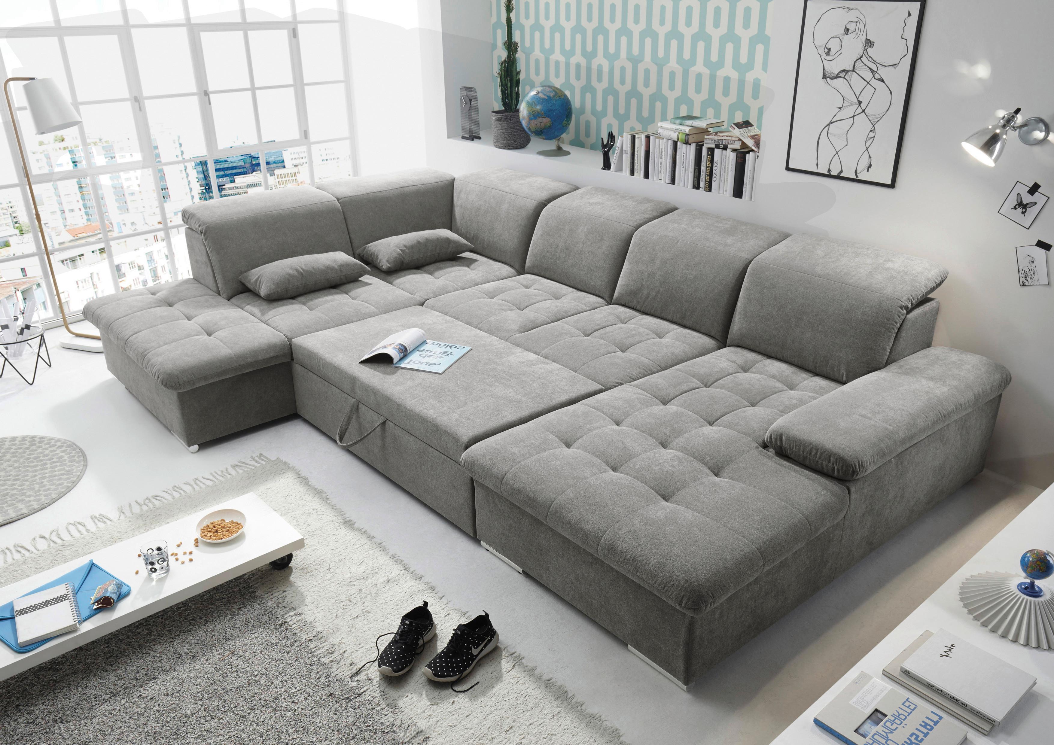 Wohnlandschaft Wayne U inkl. Kissen Schlammfarben - Schlammfarben/Silberfarben, KONVENTIONELL, Kunststoff/Textil (240/340/188cm) - MID.YOU