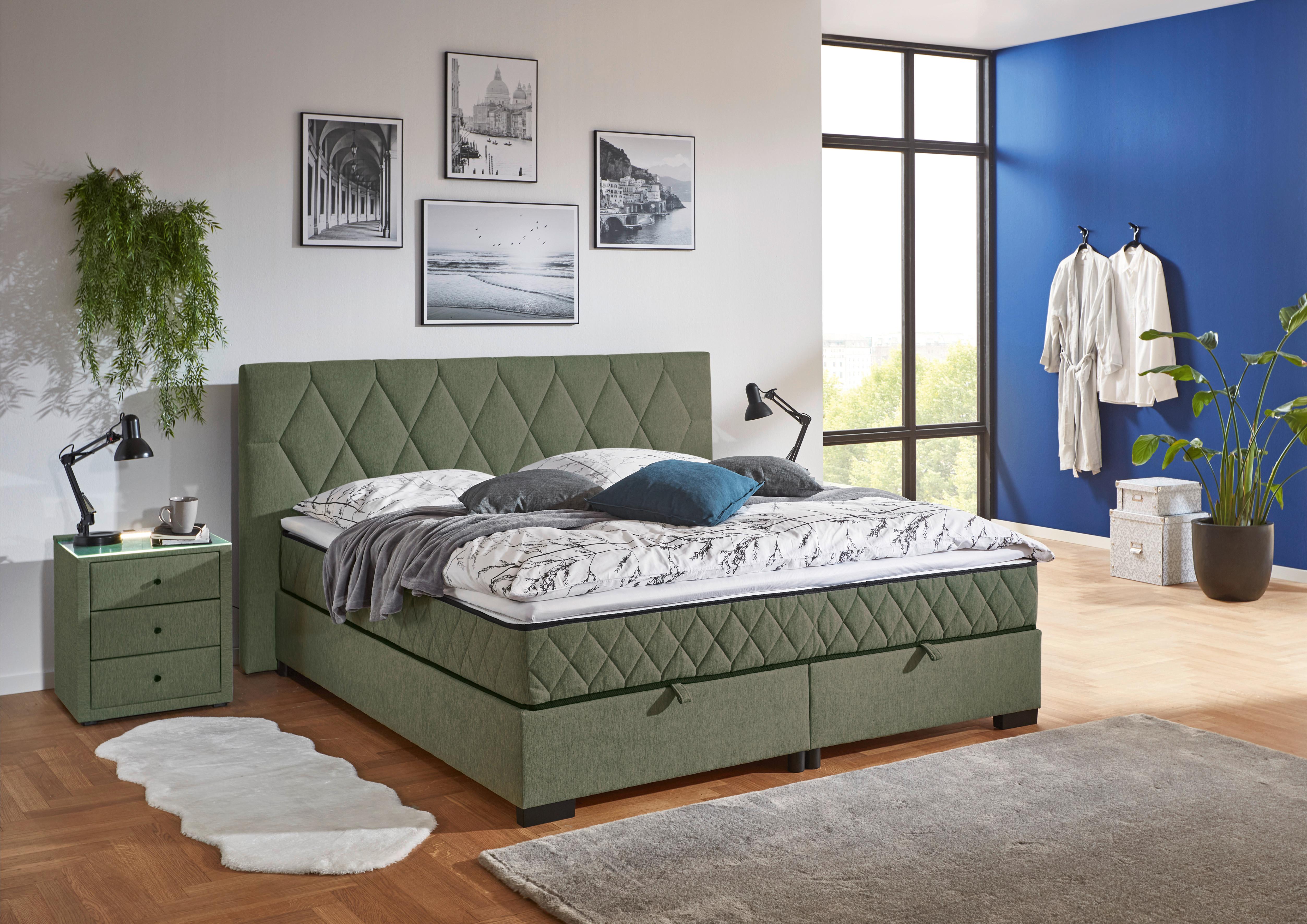 Box Krevet Maya B - maslinasto zelena/crna, Konvencionalno, drvni materijal/drvo (160/200cm) - Based