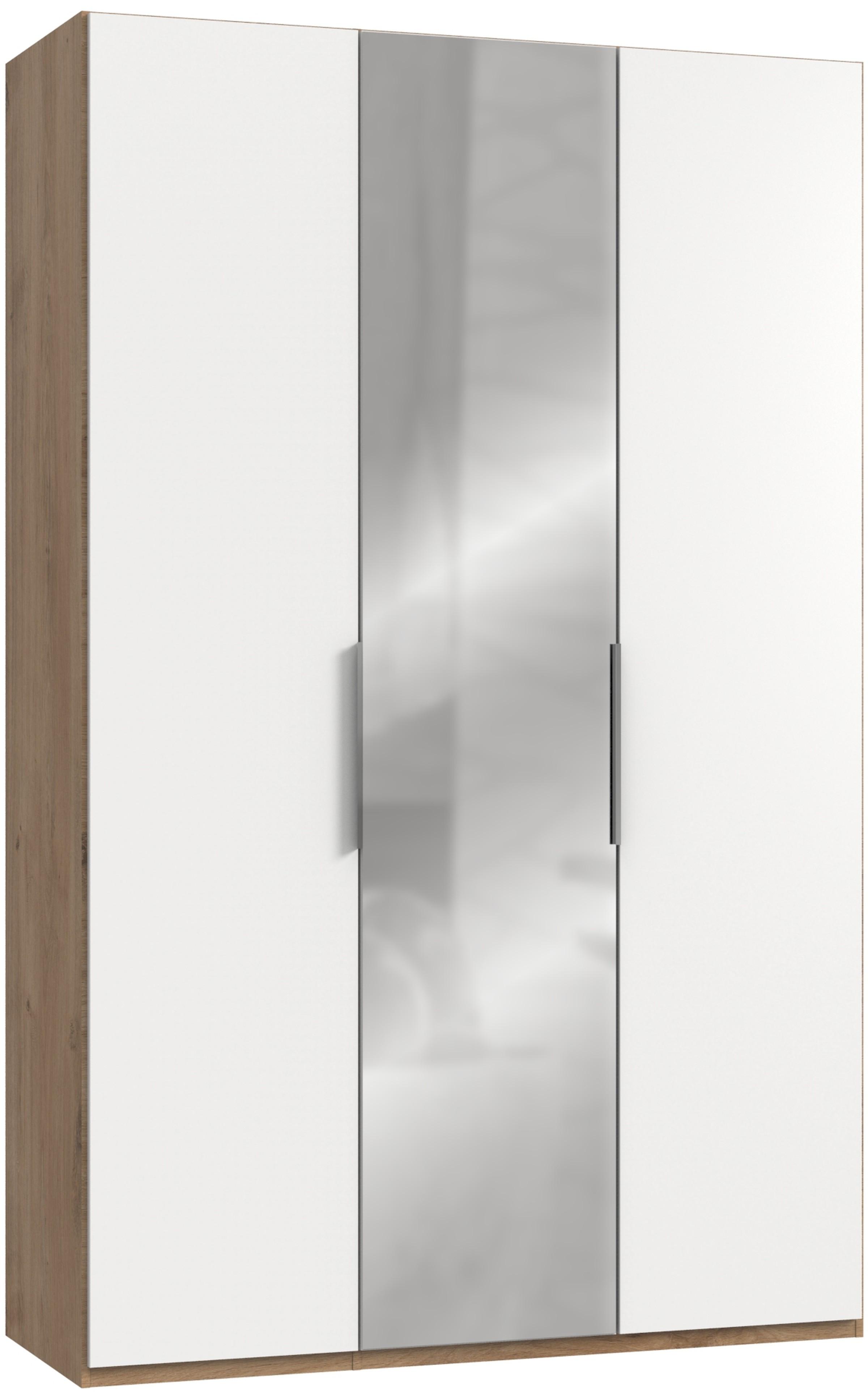 Drehtürenschrank Level 36A mit Spiegel ca. 150 cm Weiß/Eiche - Chromfarben/Eichefarben, MODERN, Holzwerkstoff (150/236/58cm) - MID.YOU