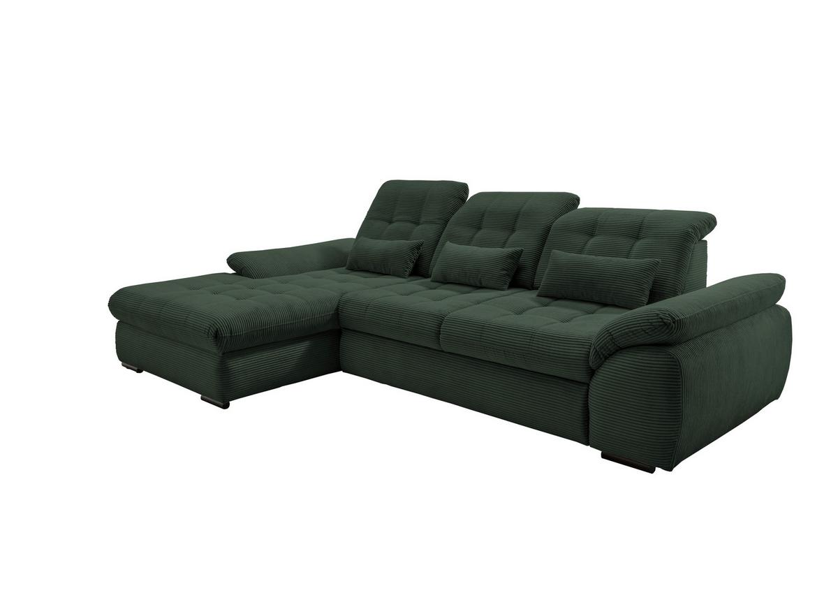 Ecksofa mit Bettkasten Rigatti ca. 184x314 cm Dunkelgrün - Dunkelgrün/Schwarz, MODERN, Textil/Metall (184/314cm) - Livetastic