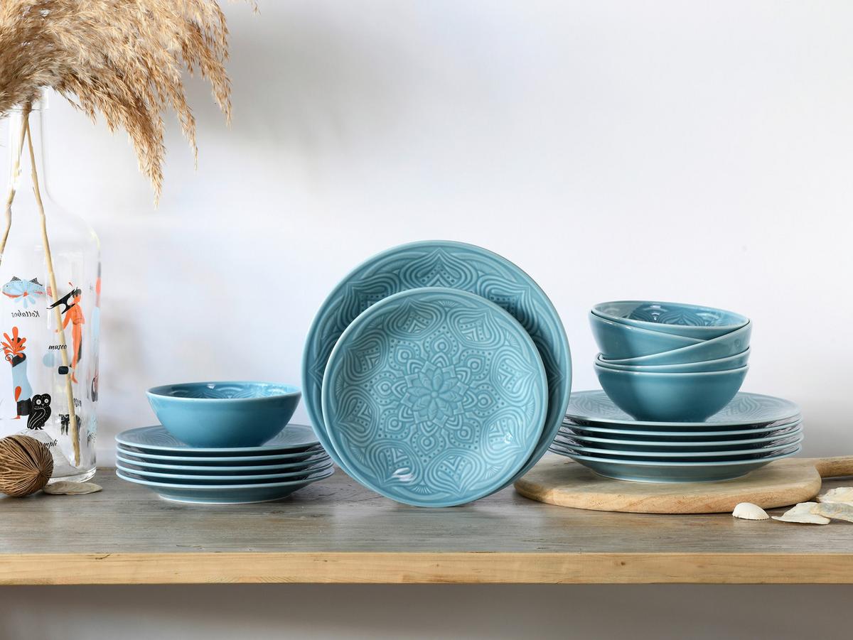 Jedilni Servis Orient Mandala, 18-Delni - svetlo modra, Trend, keramika - Creatable