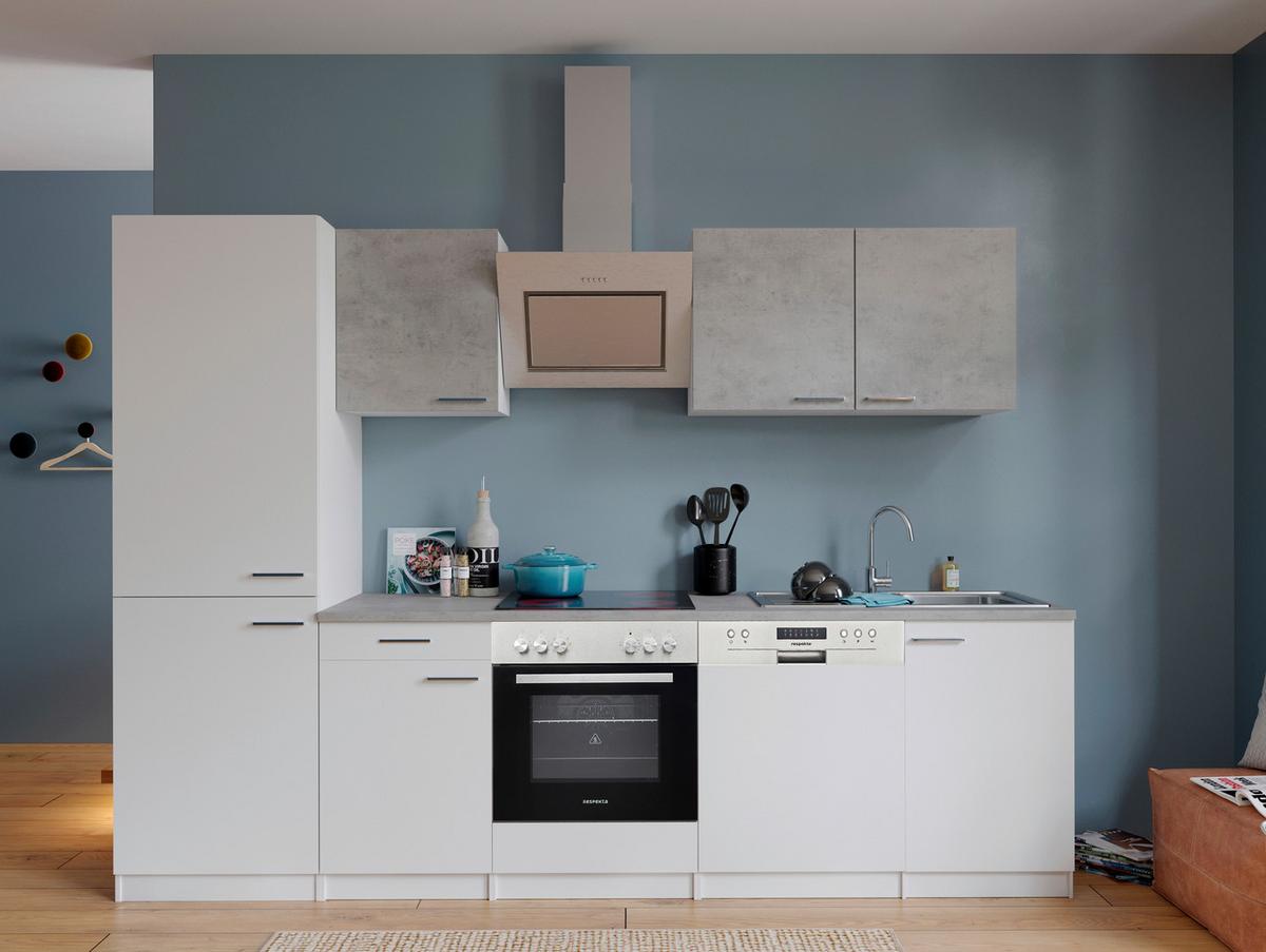 Küchenblock Malia mit Geräten ca. 280 cm Weiß/Hellgrau - Edelstahlfarben/Hellgrau, Basics, Holzwerkstoff/Metall (280cm) - Respekta