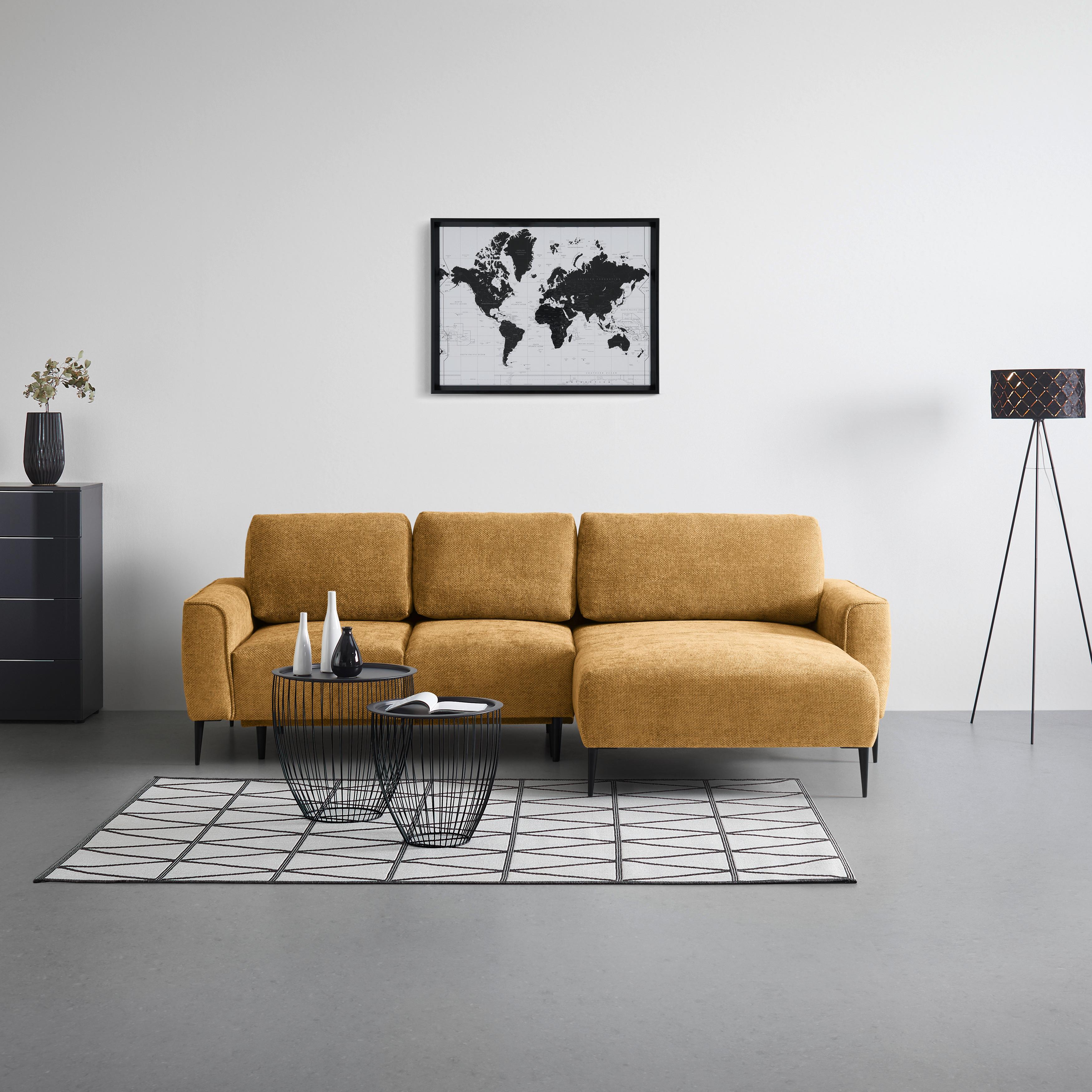 Ecksofa Custom Bernsteinfarben - Bernsteinfarben/Schwarz, MODERN, Textil/Metall (255/164cm) - Mömax