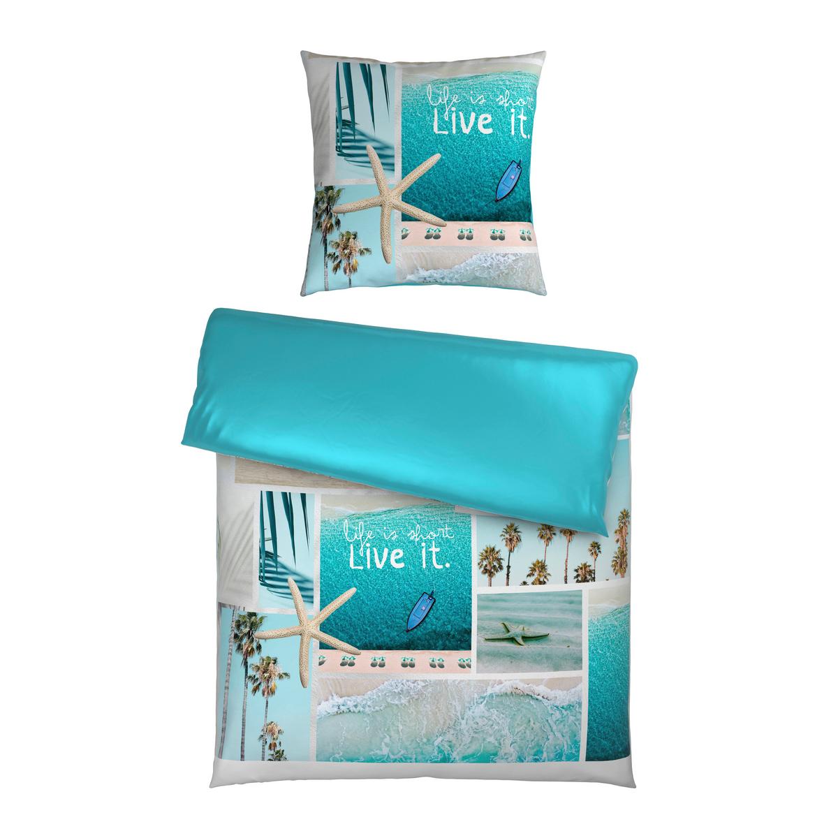 POŚCIEL DWUSTRONNA LIVE IT - niebieski, tkanina (135/200cm) - Esposa