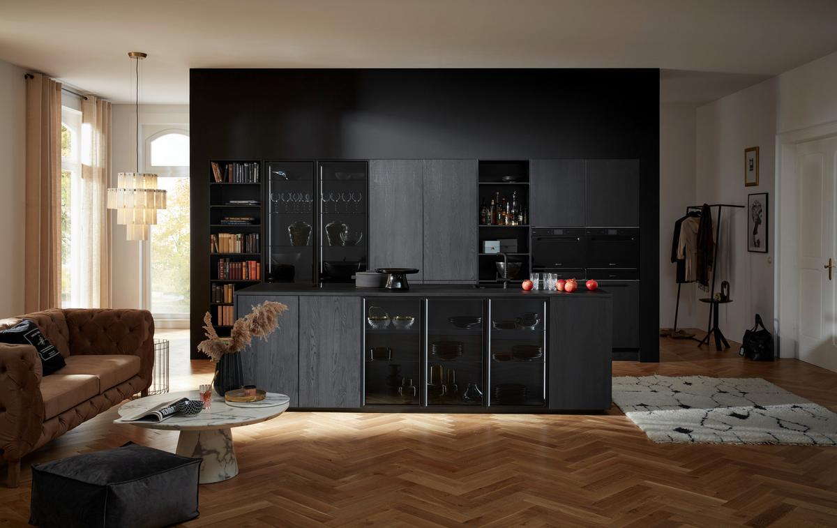 Einbauküche Manhattan in Schwarz/Graphit - Eichefarben/Schwarz, MODERN, Holzwerkstoff - Nolte Küchen