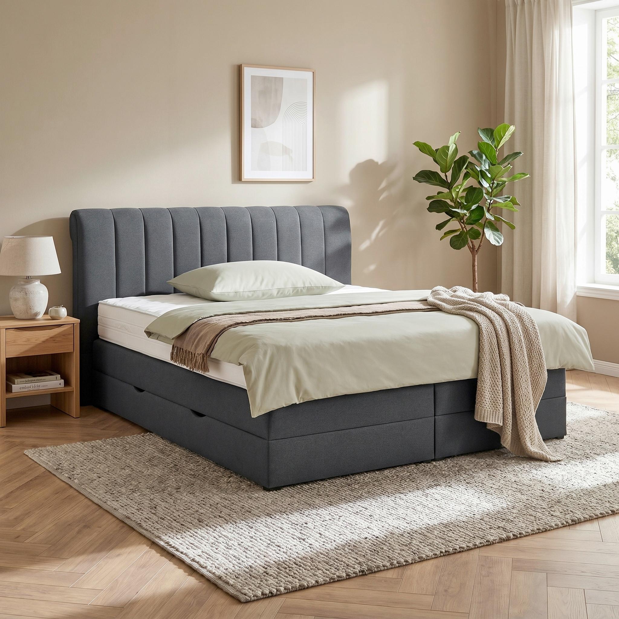 Boxspringbett Belano Schwarz ca. 160x200cm - Schwarz, KONVENTIONELL, Holz/Holzwerkstoff (160/200cm) - Premium Living