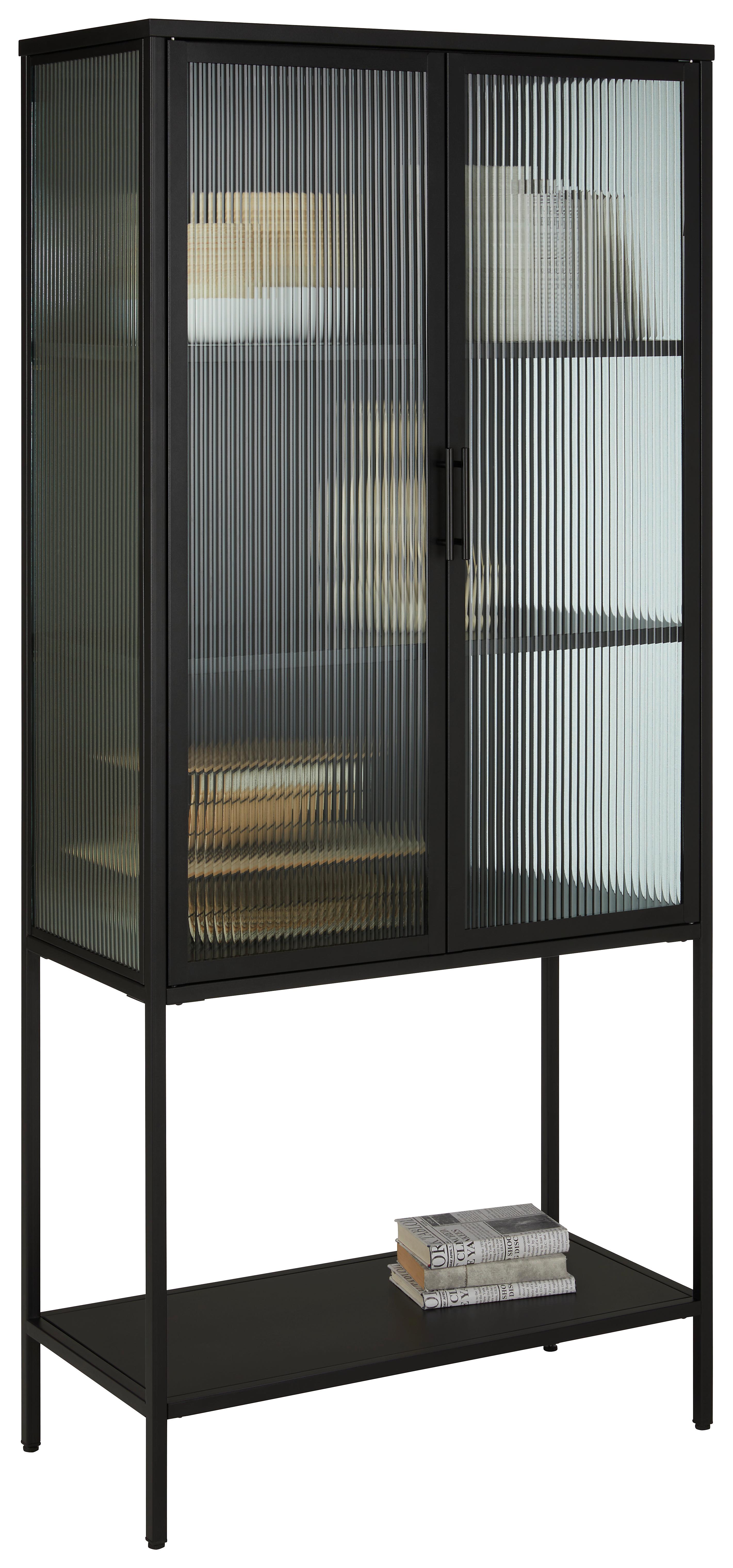 Vitrine Cube in Schwarz - Klar/Schwarz, MODERN, Glas/Metall (80/180/38cm) - Premium Living
