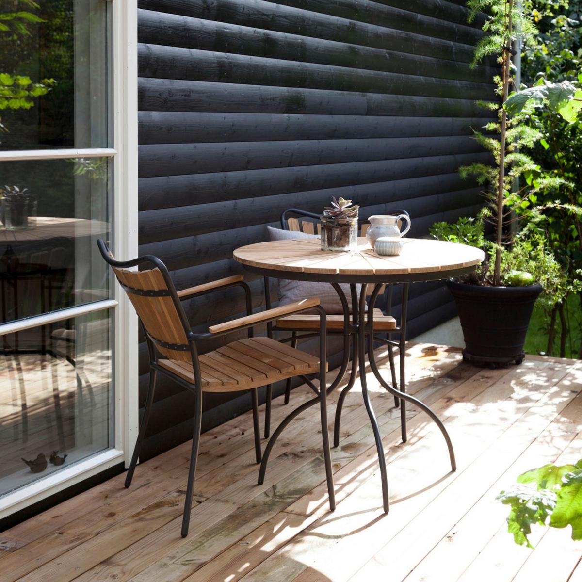 Balkonset Ellen Anthrazit/Teak 3-tlg - Anthrazit, Natur, Holz - Gardenson