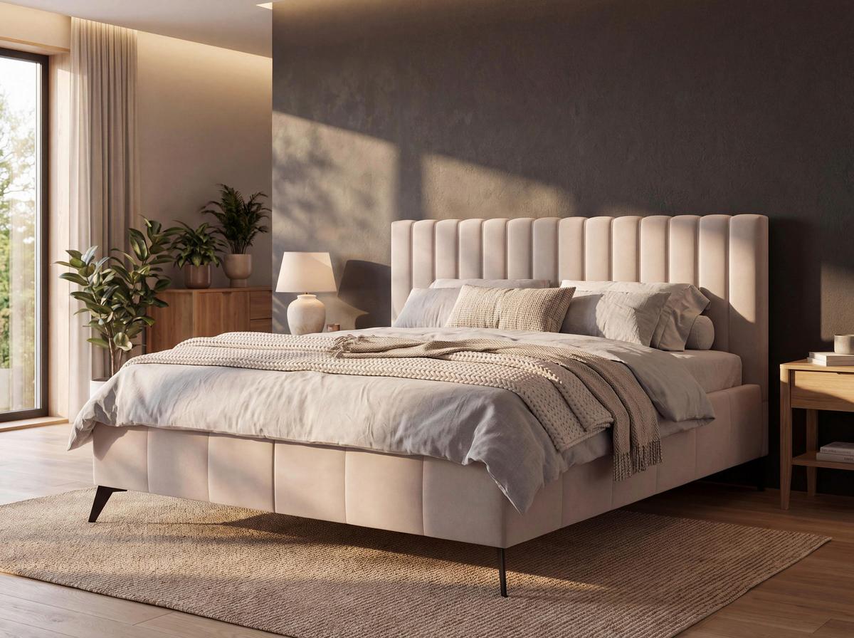 Tapecirani Krevet Vivien 2 - crna/krem, Moderno, drvo/tekstil (160/200cm) - Modern Living