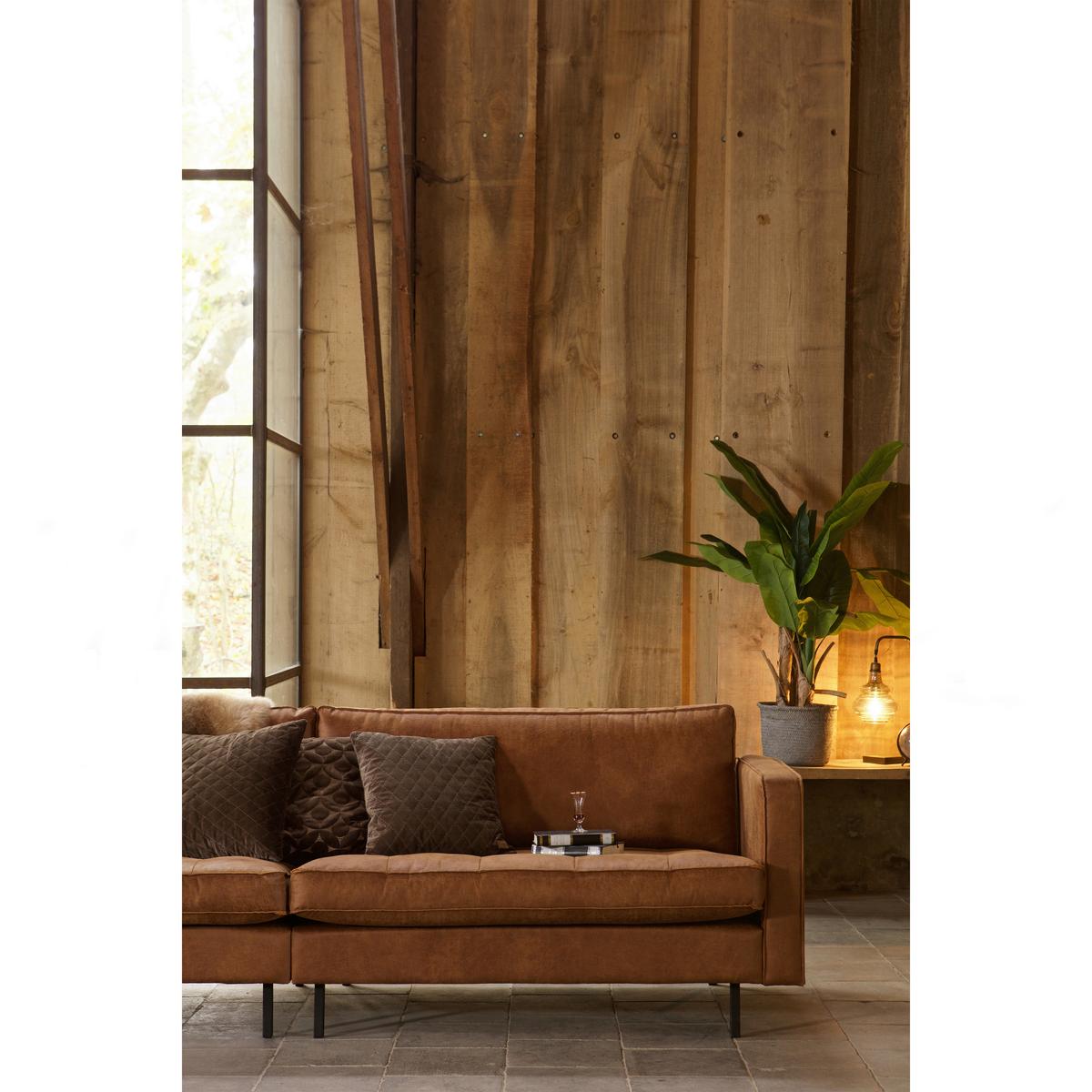 3-Sitzer Sofa Rodeo Classic Cognac B: 275cm - Cognac/Schwarz, Design, Leder/Metall (275/83/88cm) - Livetastic