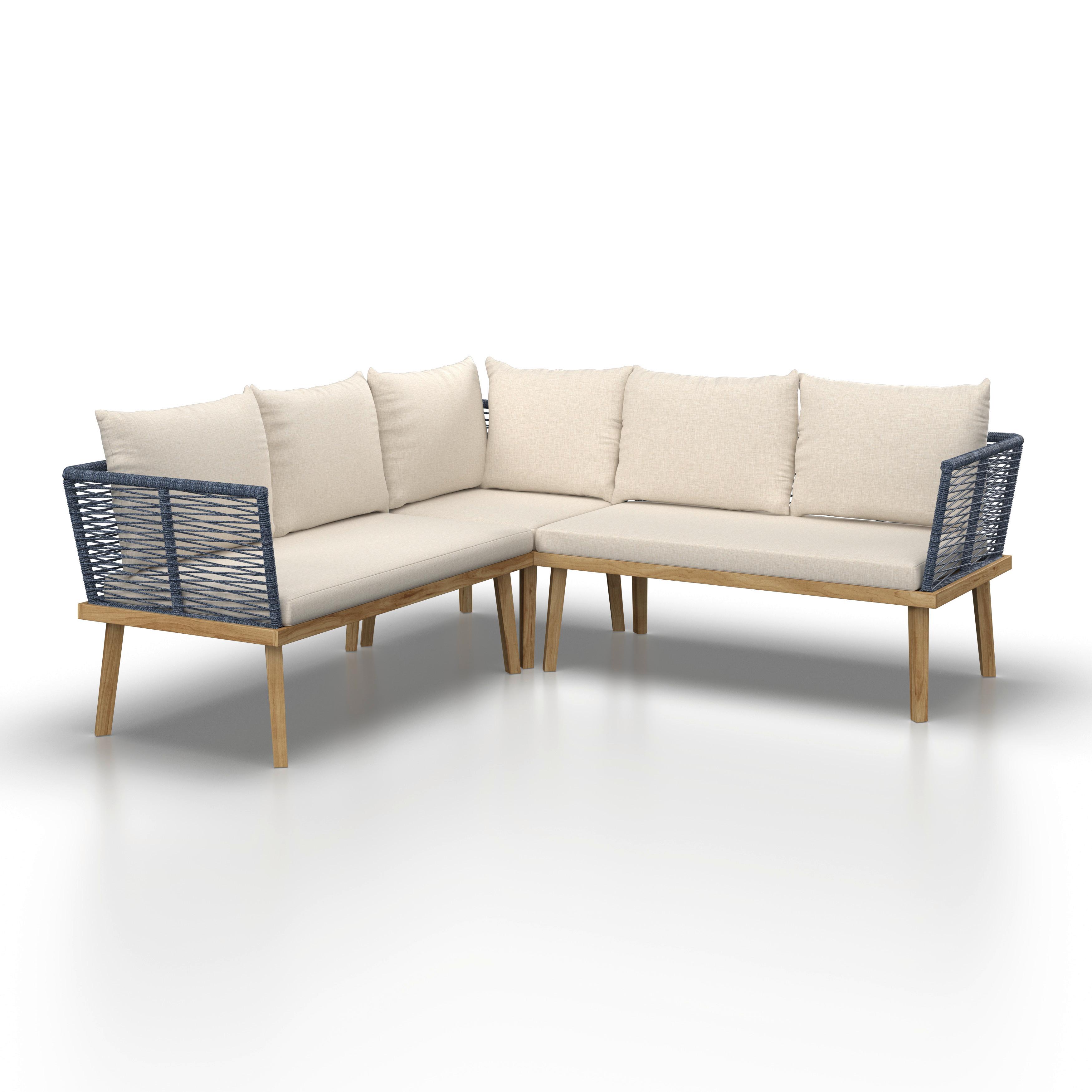 LOUNGESET JULINA - akaciefärgad/cremefärgad, Modern, metall/trä (205/76/72cm) - Bessagi Garden