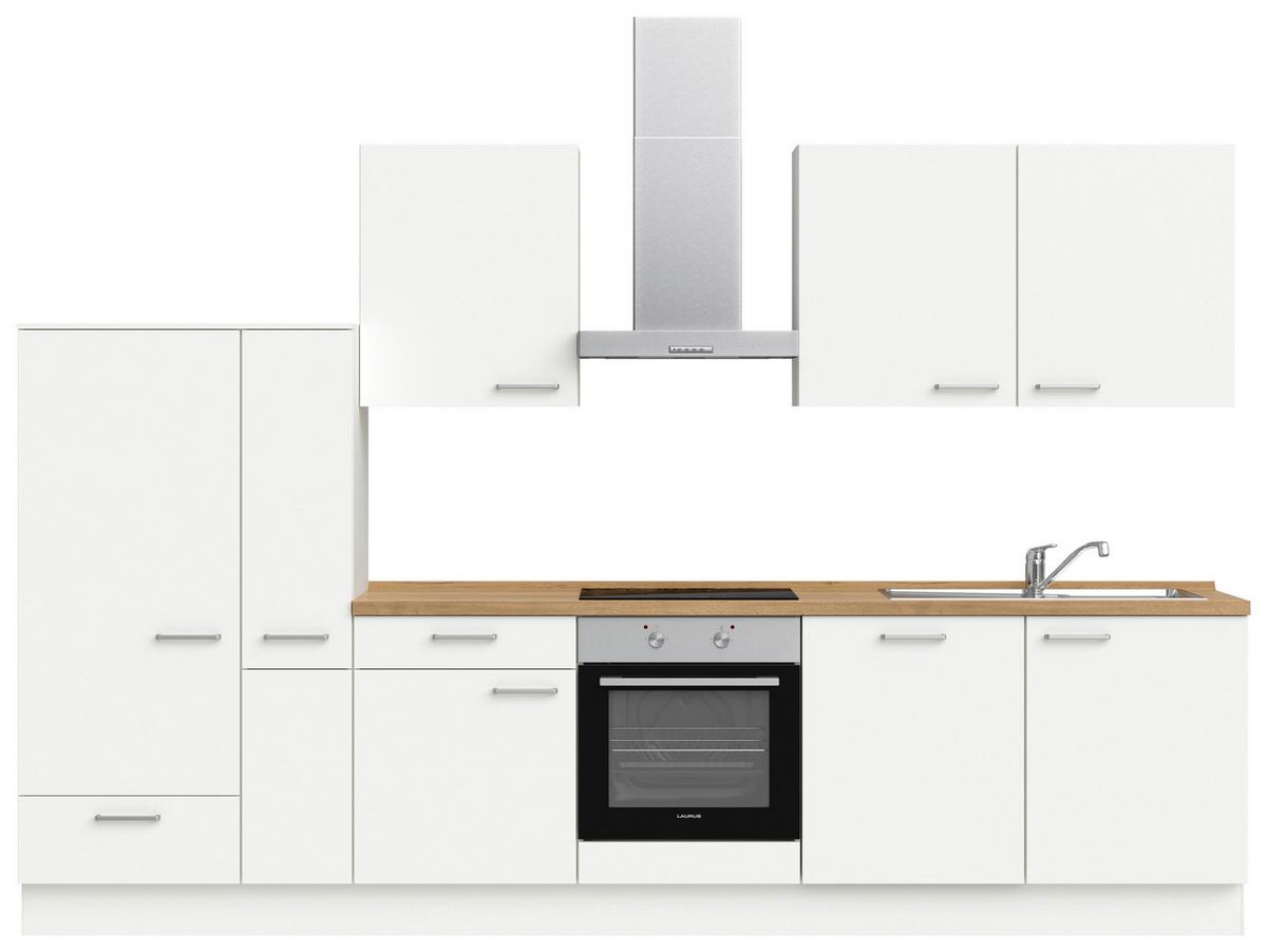 Küchenblock Touch Low m. Geräten Weiß - Edelstahlfarben/Eichefarben, MODERN, Holzwerkstoff/Metall (330cm) - Nobilia