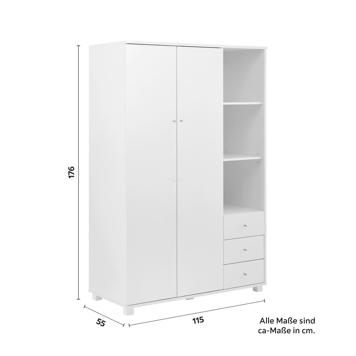 Drehtürenschrank Milo Weiß ca. 115x176x55 cm - Silberfarben/Weiß, MODERN, Holz/Metall (115/176/55cm) - Bessagi Home