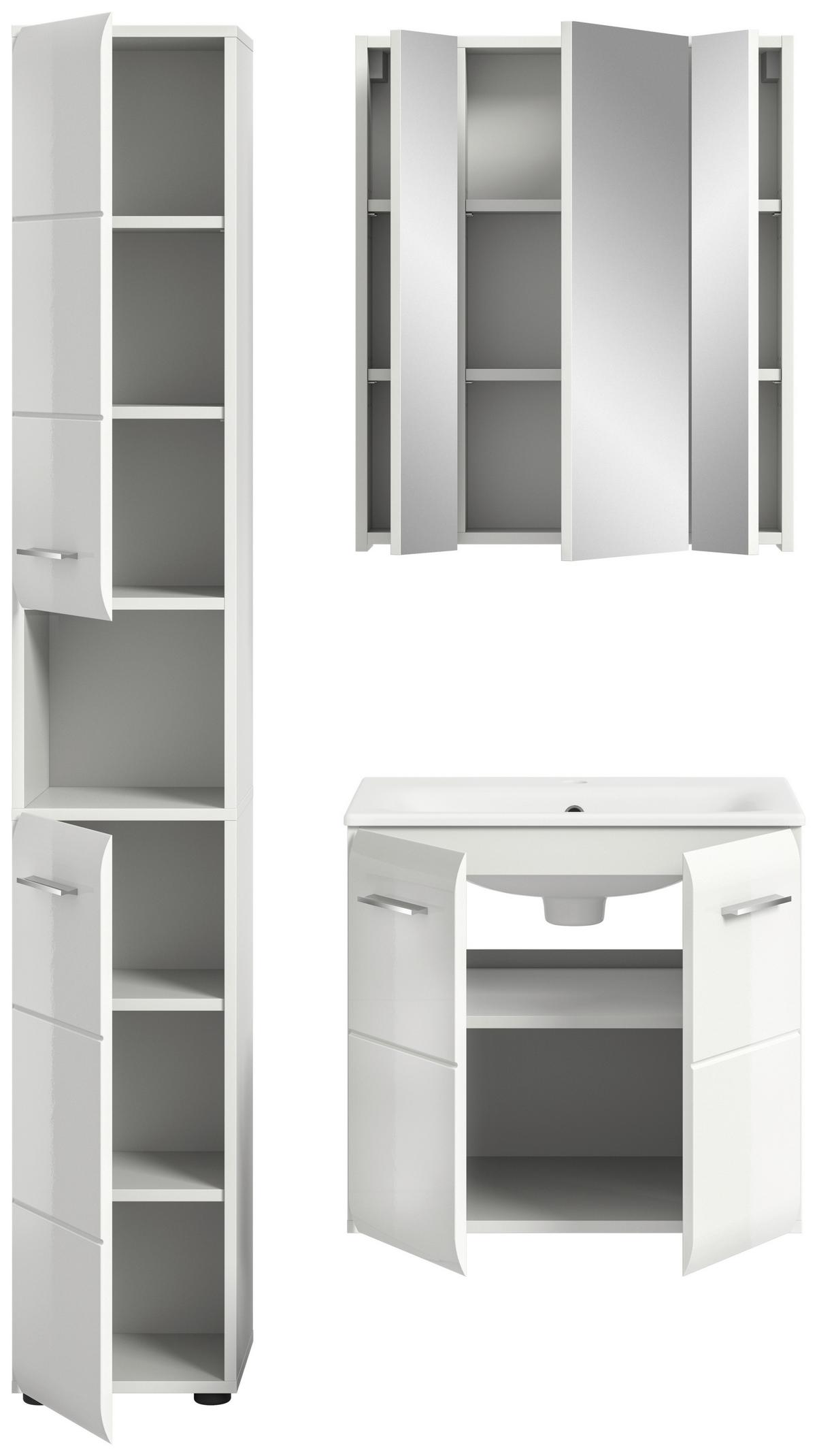 Badezimmer Ice 3-tlg. ca. 90 cm Weiß - Weiß Hochglanz/Silberfarben, MODERN, Keramik/Holzwerkstoff - MID.YOU