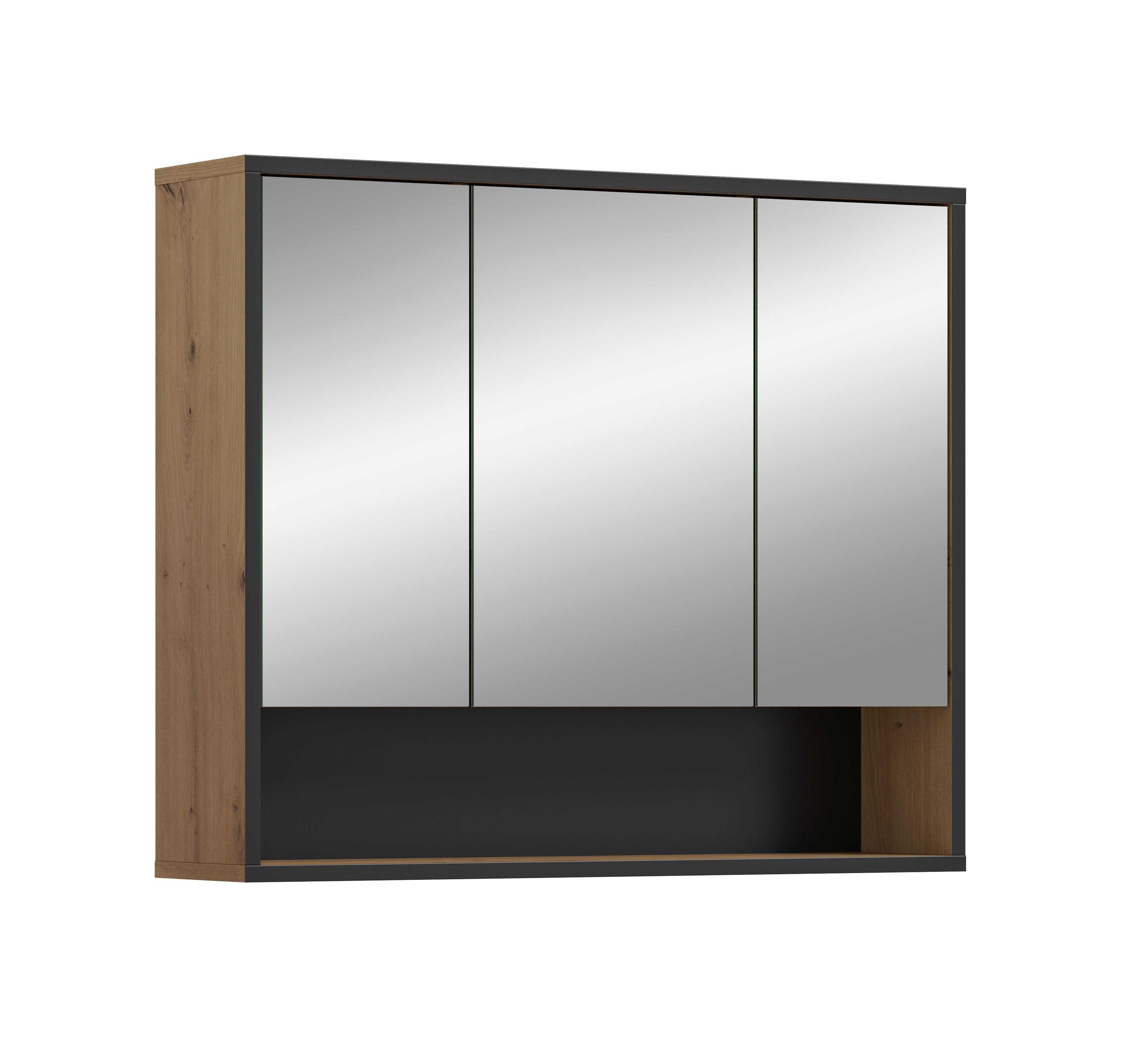 Spiegelschrank Bagno Eiche Artisan/Schwarz - Trend, Glas/Holzwerkstoff (80/68/19cm) - MID.YOU