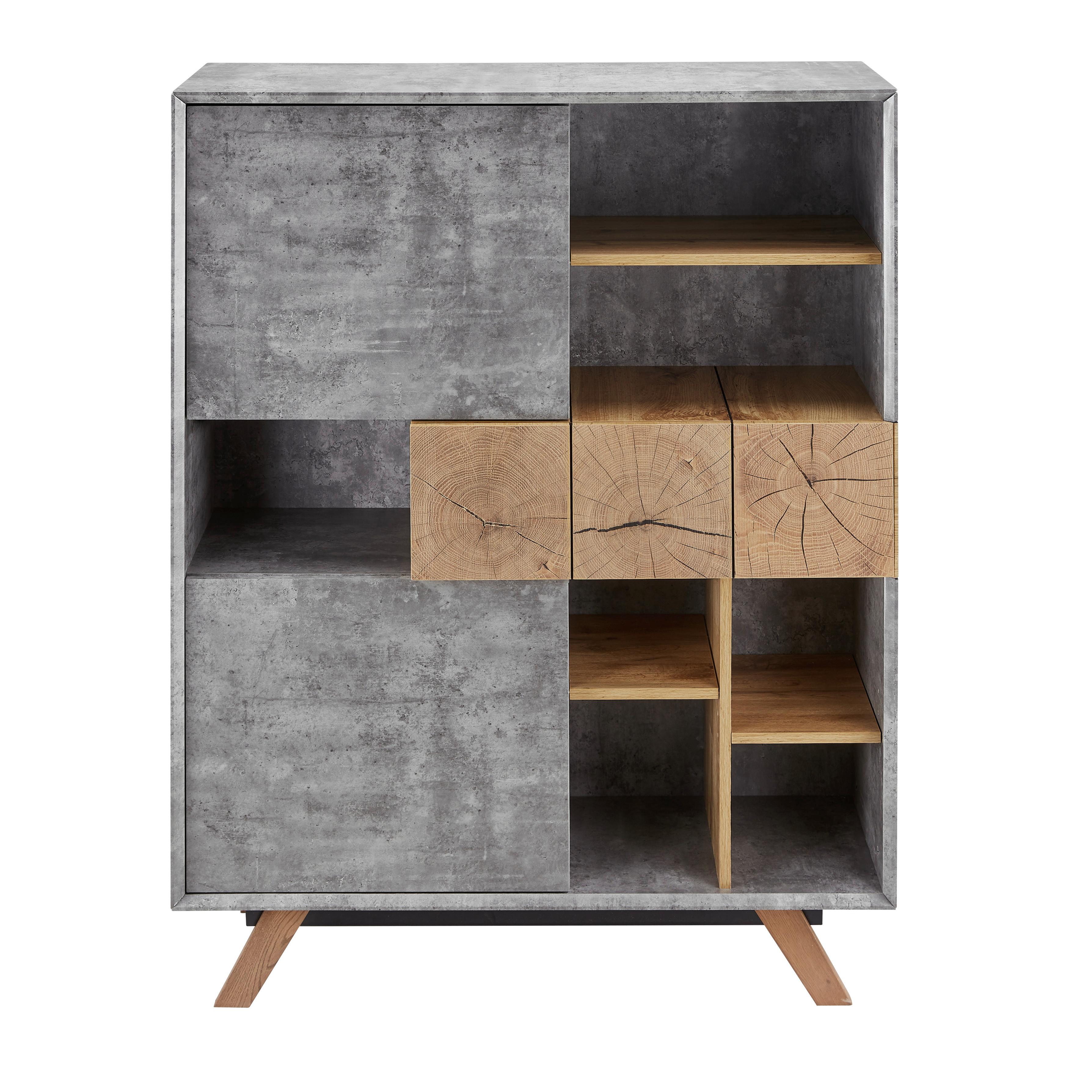 Highboard Holz, "Casper", aus Eiche, teilmassiv - Eichefarben/Grau, MODERN, Holz (100/133,5/40cm) - Bessagi Home