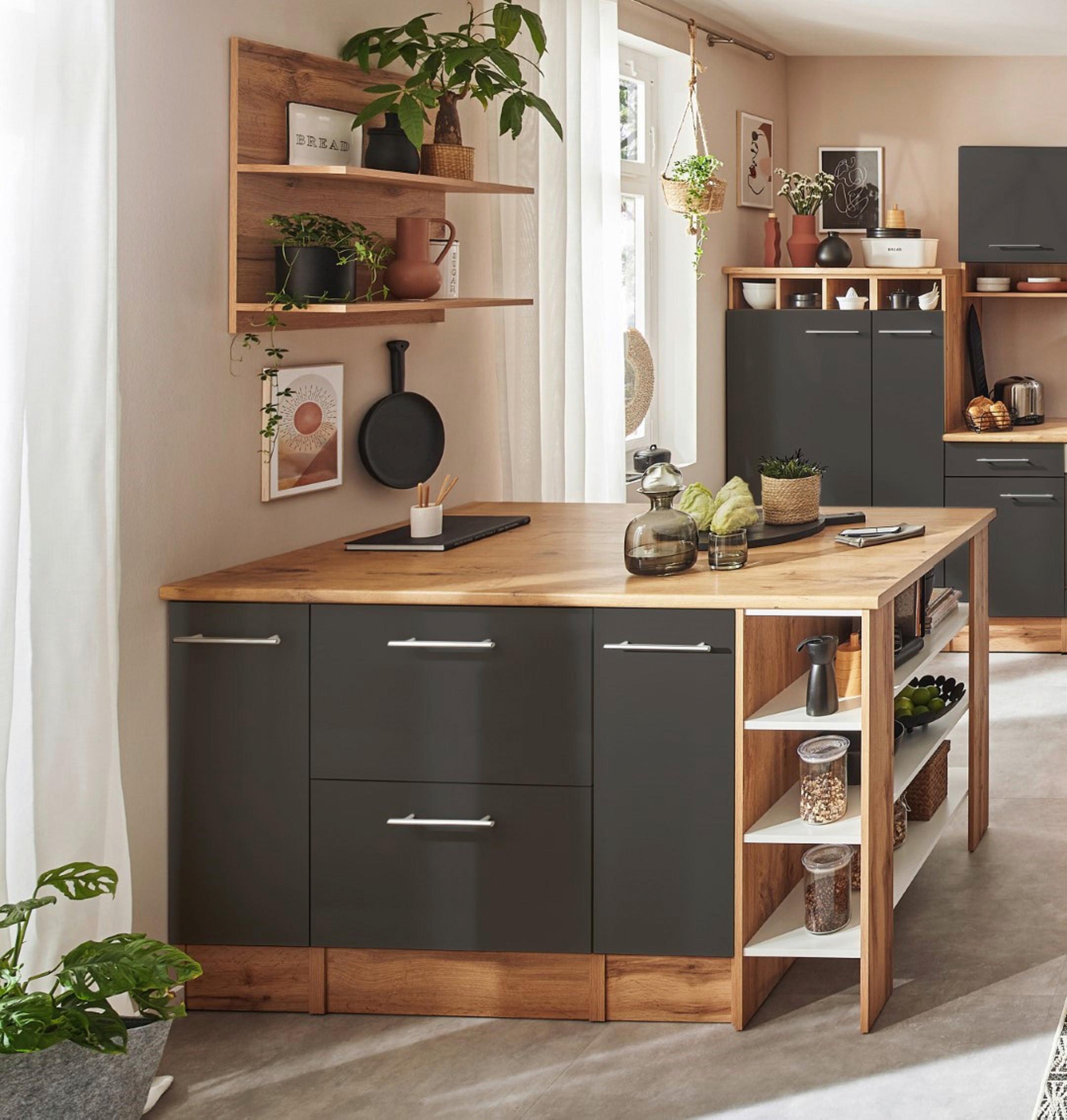Kücheninsel Hilde ca. 150x90x90cm Wildeiche/Grau - Wildeiche/Alufarben, Design, Holzwerkstoff/Metall (150/90/90cm) - Respekta