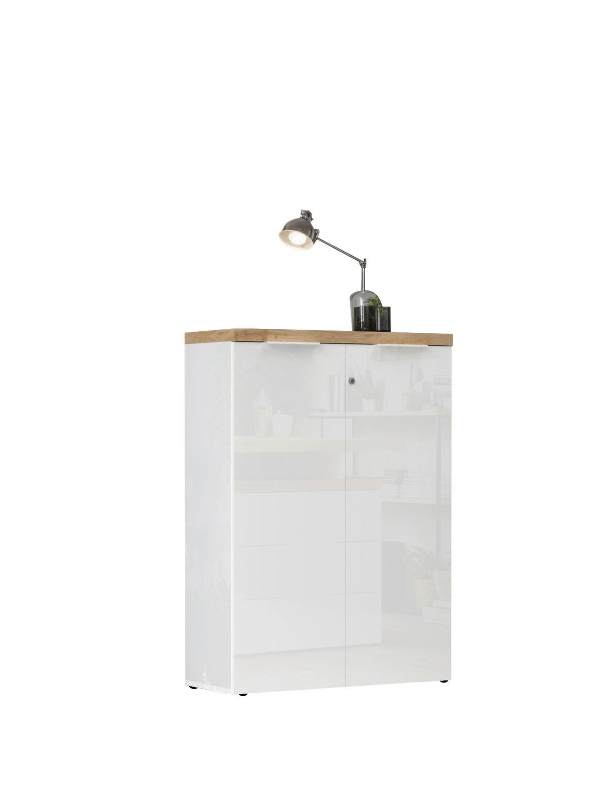 Schrank Easy Office Eichefarben/Weiß Hochglanz - Weiß Hochglanz/Eichefarben, MODERN, Holzwerkstoff/Metall (81/116/34cm) - Based