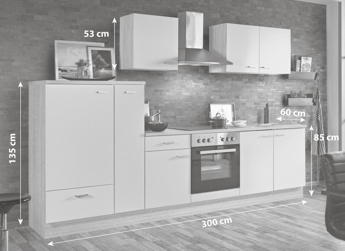 Menke Küchenblock Classic Weiß/Eiche ca. 300 cm - Silberfarben/Weiß, KONVENTIONELL, Holzwerkstoff/Kunststoff (300cm) - Menke