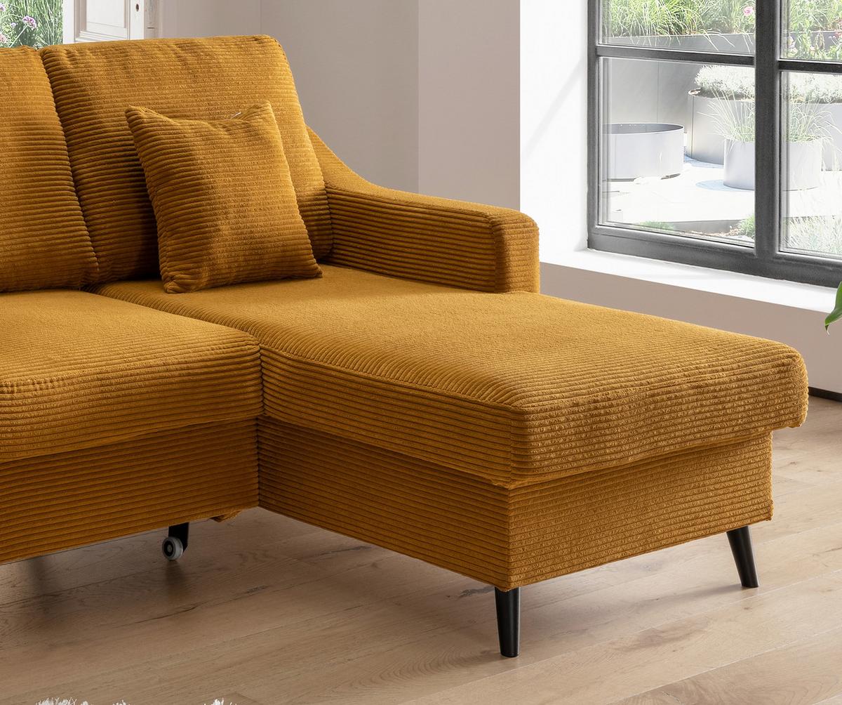 NAROŻNIK VALENTINA - czarny/kolor złoty, Design, tkanina/drewno (228/150cm) - P & B