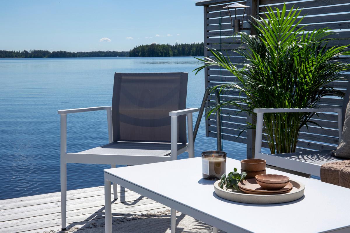 Loungegarnitur Break Weiß/Grau - Weiß/Grau, KONVENTIONELL, Glas/Textil - Gardenson