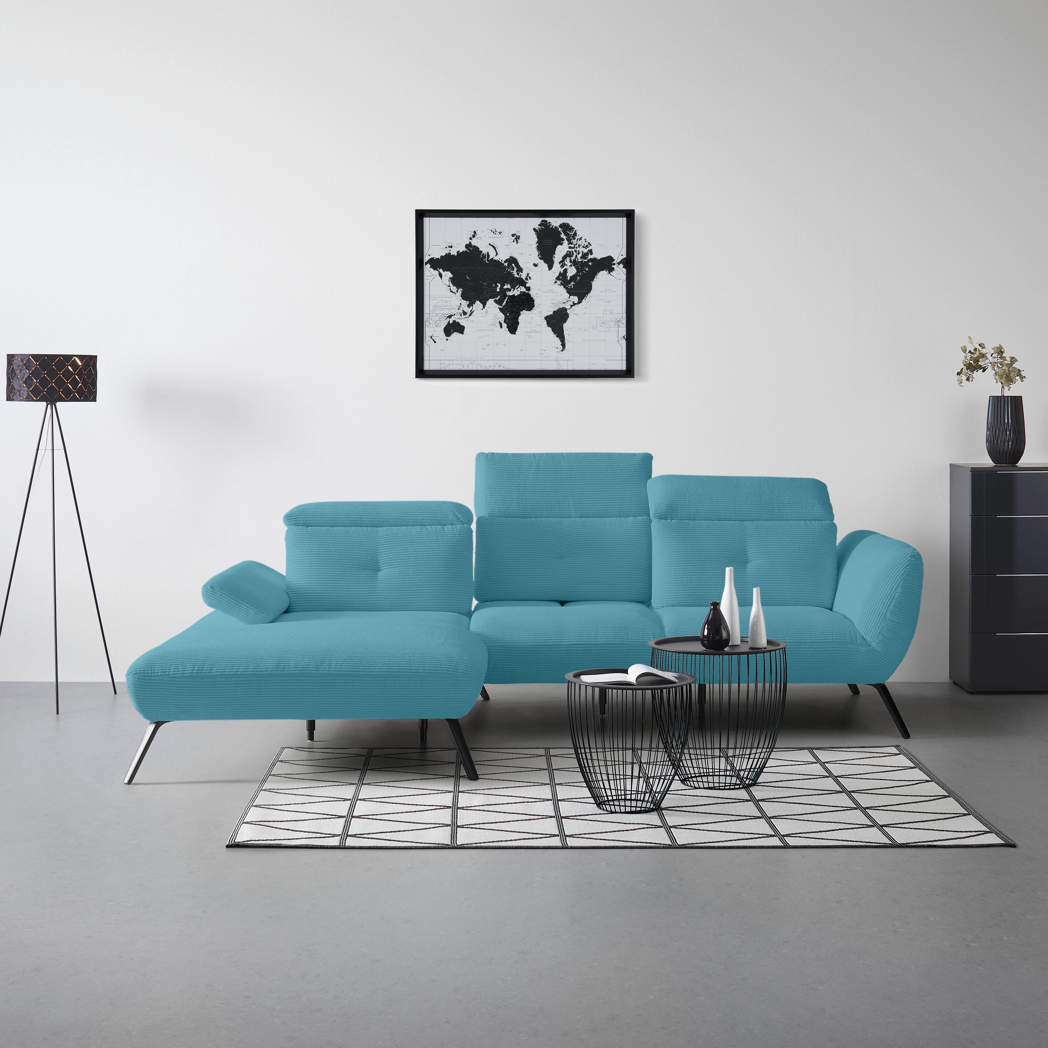 Wohnlandschaft Seattle Blau - Blau/Schwarz, MODERN, Holzwerkstoff/Textil (196/301cm) - Premium Living