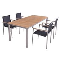 Gartentischgruppe Dallas- Denver Teak 5-tlg. - Dunkelgrau/Silberfarben, Basics, Holz/Kunststoff - Gardenson