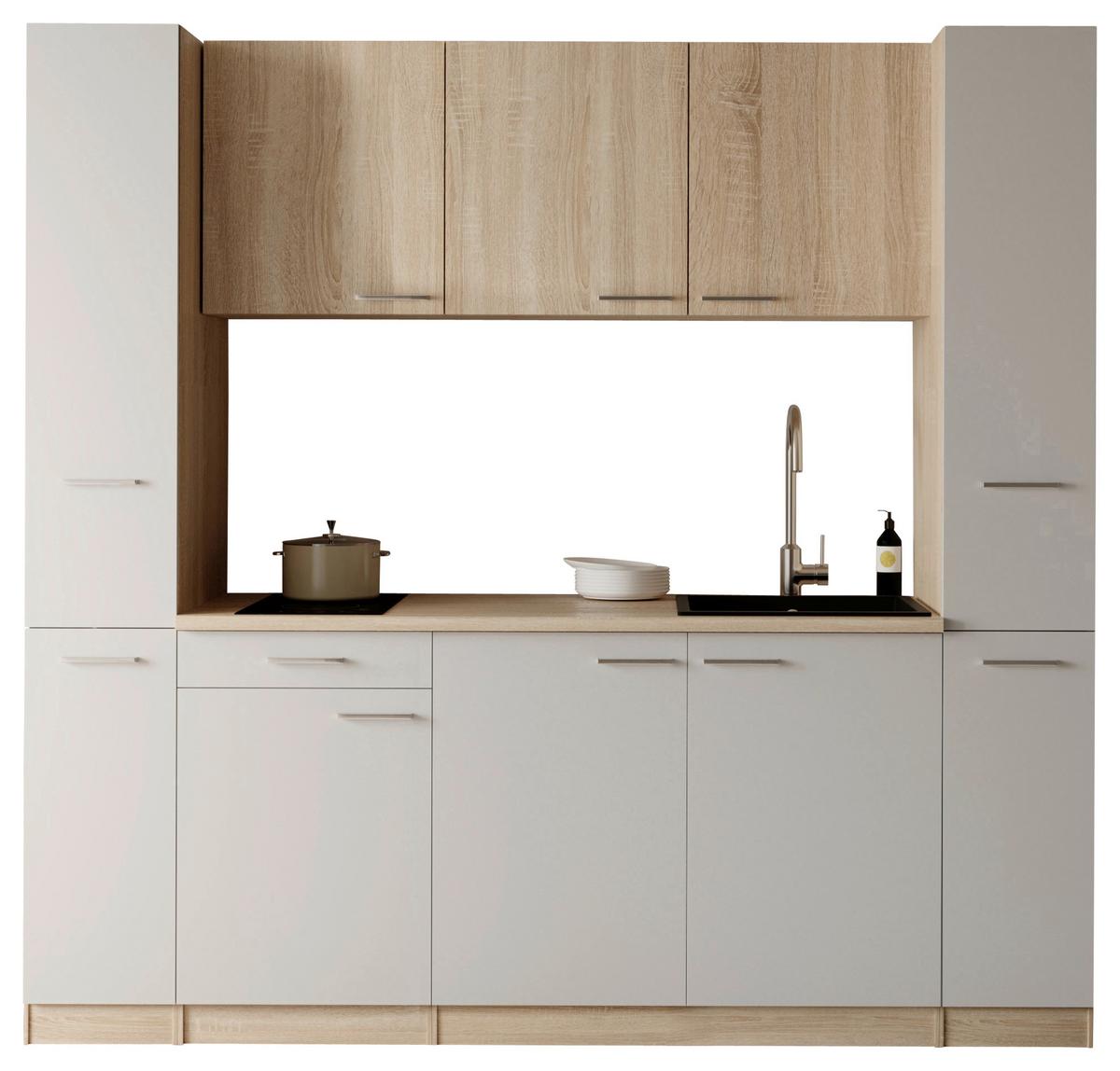 Küchenblock Ingrid m. Gerät Weiß - Eichefarben/Alufarben, Design, Holzwerkstoff/Kunststoff (210cm) - Respekta