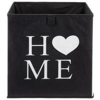 Aufbewahrungsbox Poppi mit Schriftzug - Weiss/Schwarz, Karton/Textil (32cm) - Based