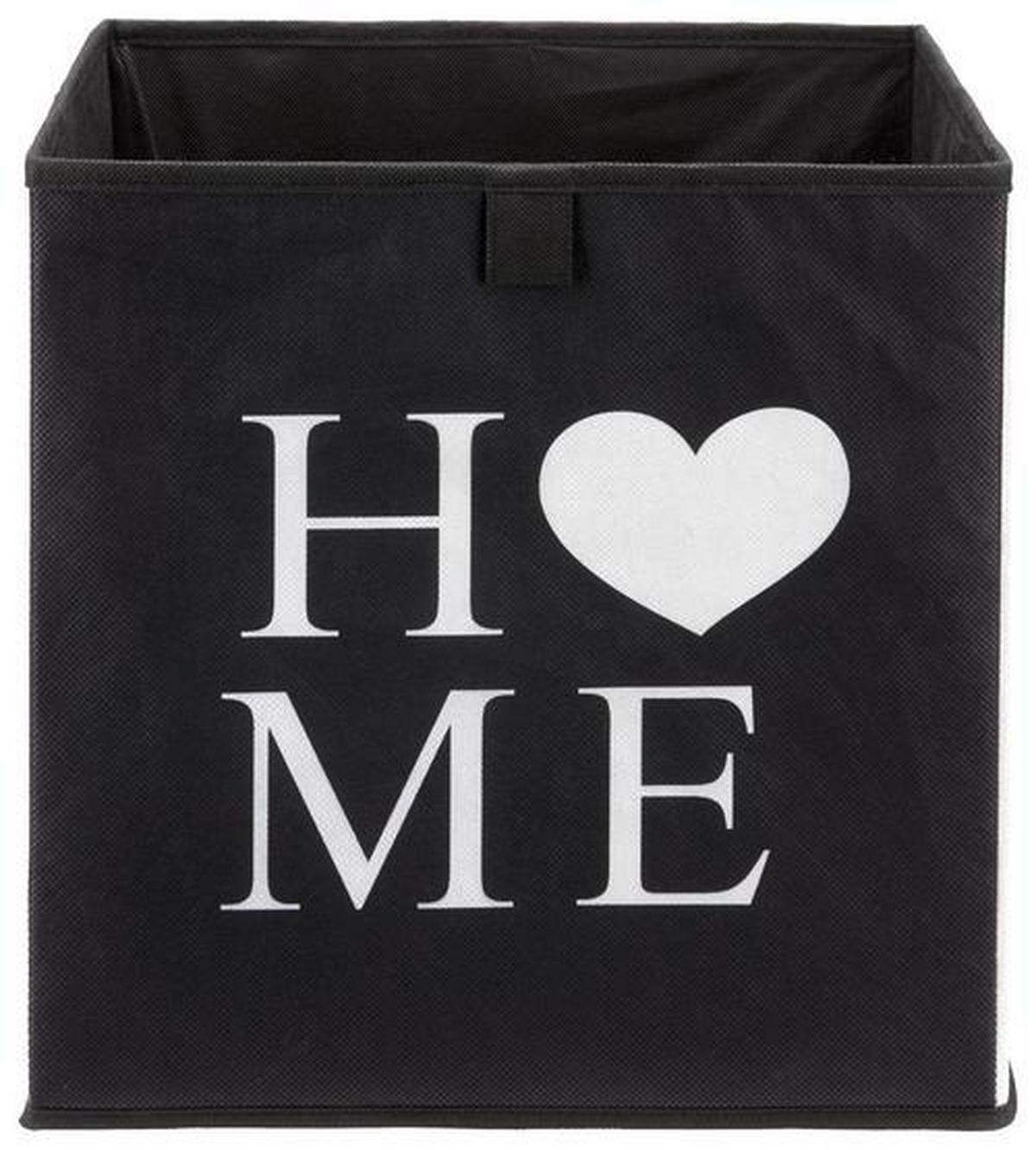 Aufbewahrungsbox Poppi mit Schriftzug - Weiss/Schwarz, Karton/Textil (32cm) - Based