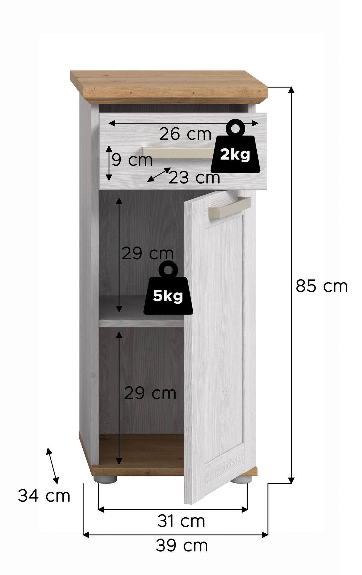 Midischrank Verona Lärchenfarben/Eiche Artisan - Silberfarben/Lärchefarben, Trend, Holzwerkstoff/Kunststoff (39/85/34cm) - MID.YOU
