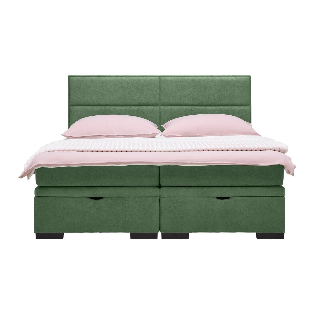 Boxspring Krevet Ethan - tamno zelena/crna, Moderno, tekstil/plastika (160/200cm) - Premium Living