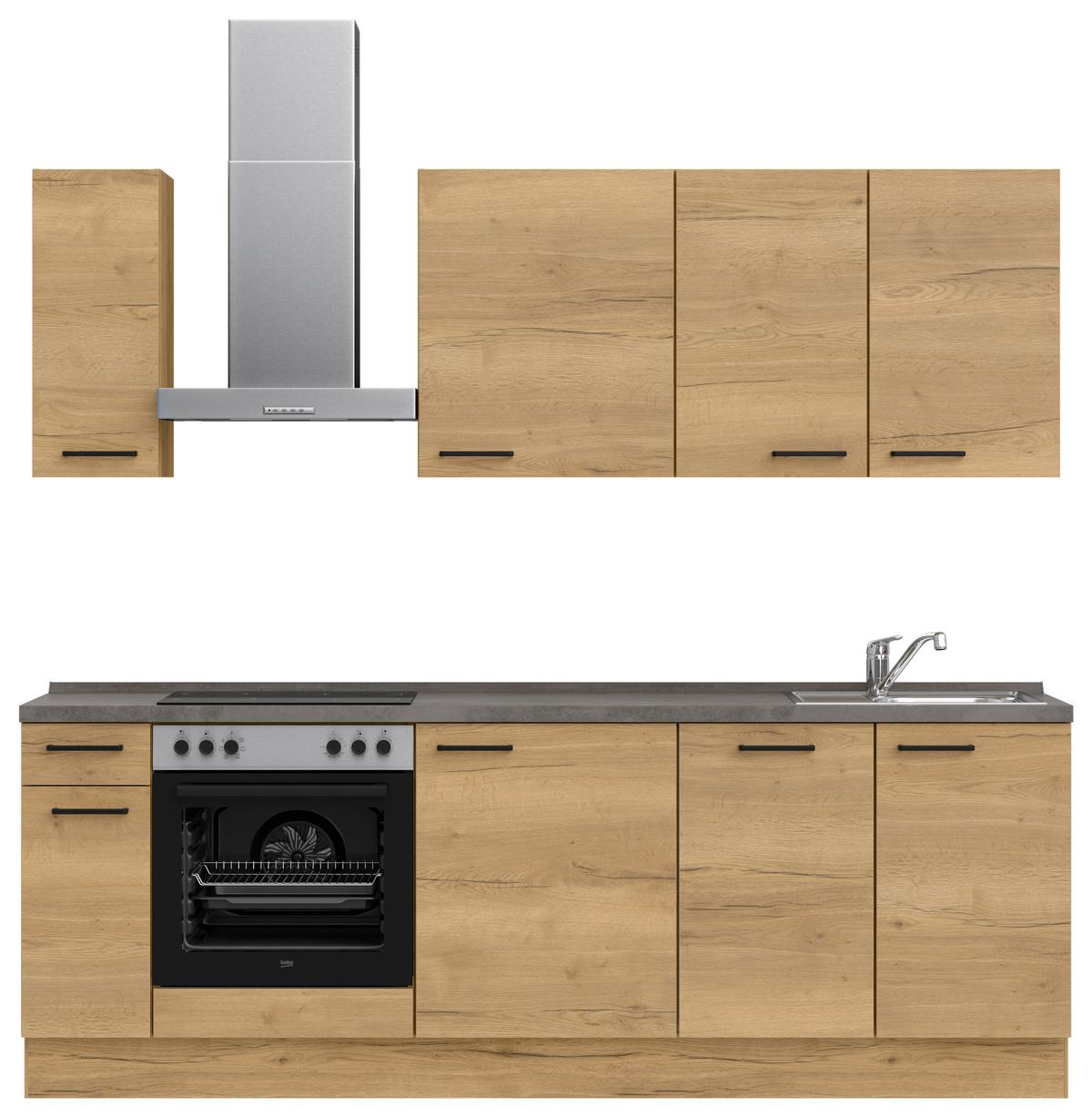 Küchenblock Structura Low m. Geräten Eiche - Schieferfarben/Eichefarben, MODERN, Holzwerkstoff/Metall (240cm) - Nobilia