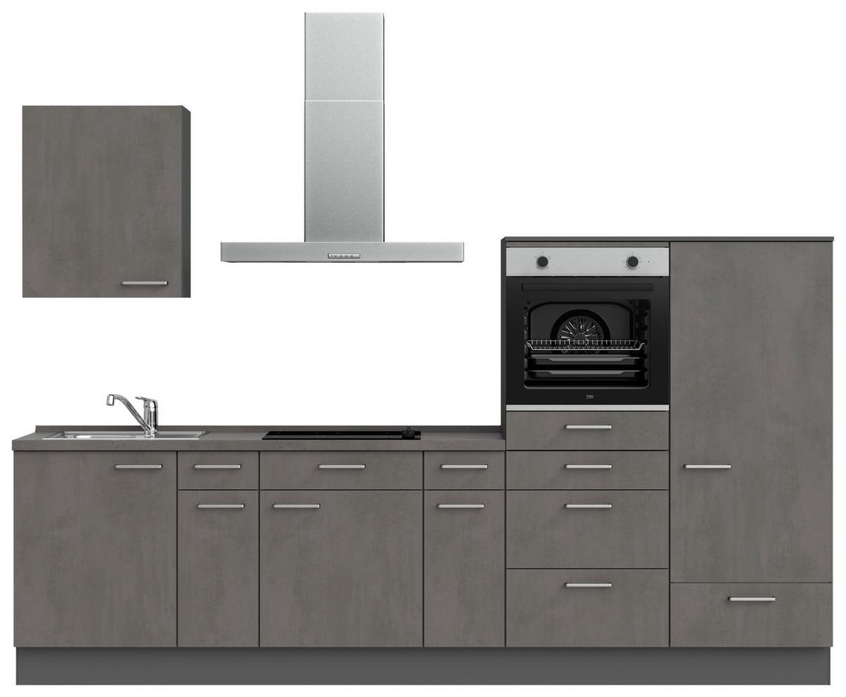 Küchenblock Riva Low m. Geräten Schieferfarben - Schieferfarben/Edelstahlfarben, MODERN, Holzwerkstoff/Metall (300cm) - Nobilia