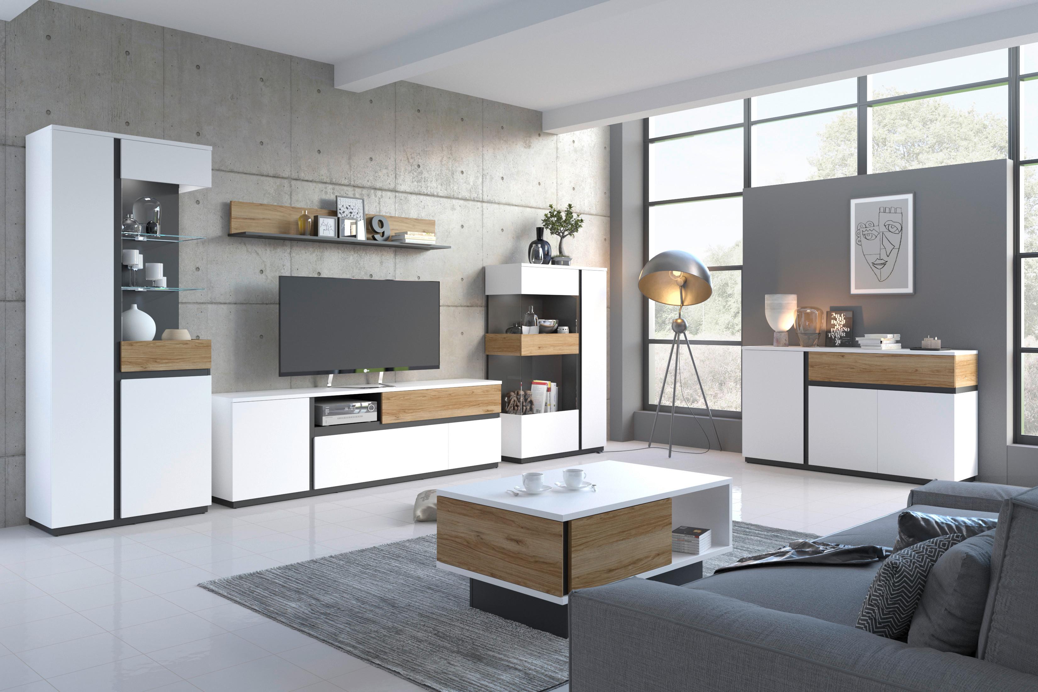 Komoda Novena - bijela/boje hrasta, Trend, drvni materijal/plastika (208,8/87,3/40cm) - Modern Living