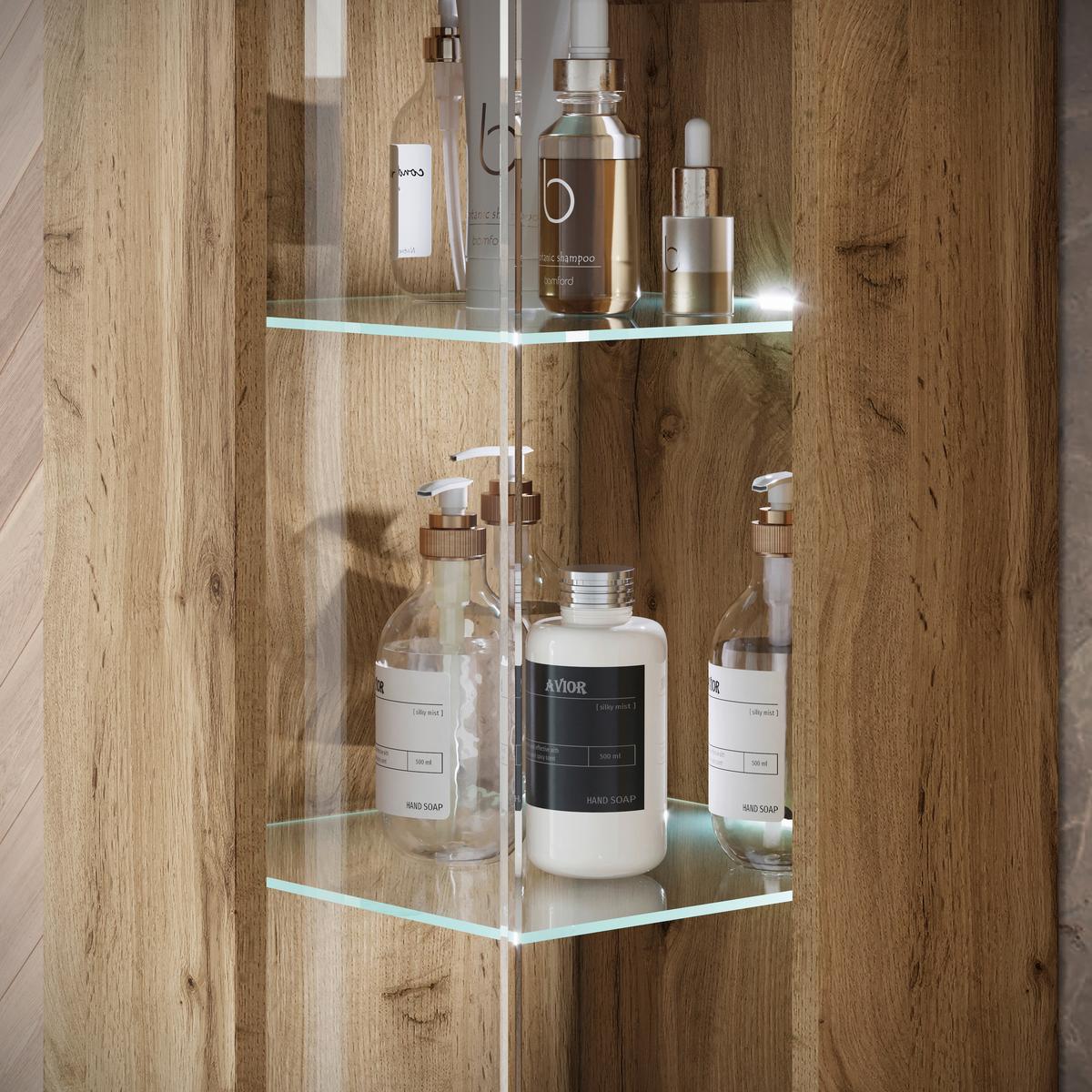 Badezimmer-Set Narobi 5-tlg. mit LED ca. 120 cm Eiche Wotan - Eiche Wotan/Weiß, Trend, Glas/Keramik (120,4cm) - P & B