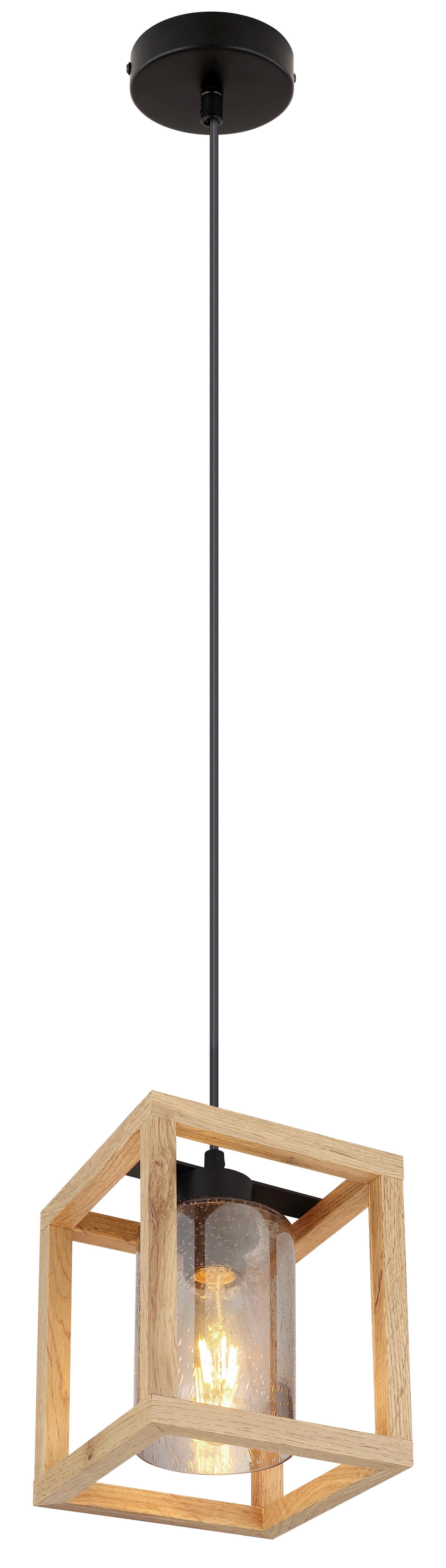 Hängeleuchte Pettey max. 40 Watt - Dunkelbraun/Schwarz, ROMANTIK / LANDHAUS, Glas/Holzwerkstoff (17/17/120cm)