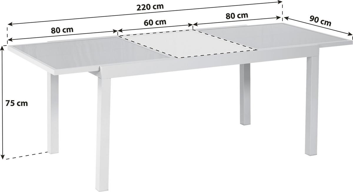 Raztegljiva Vrtna Miza Ambia, Steklo, Aluminij, 160-220x90 - srebrne barve, Konvencionalno, kovina/steklo (160-220/90/75cm) - Gardenson